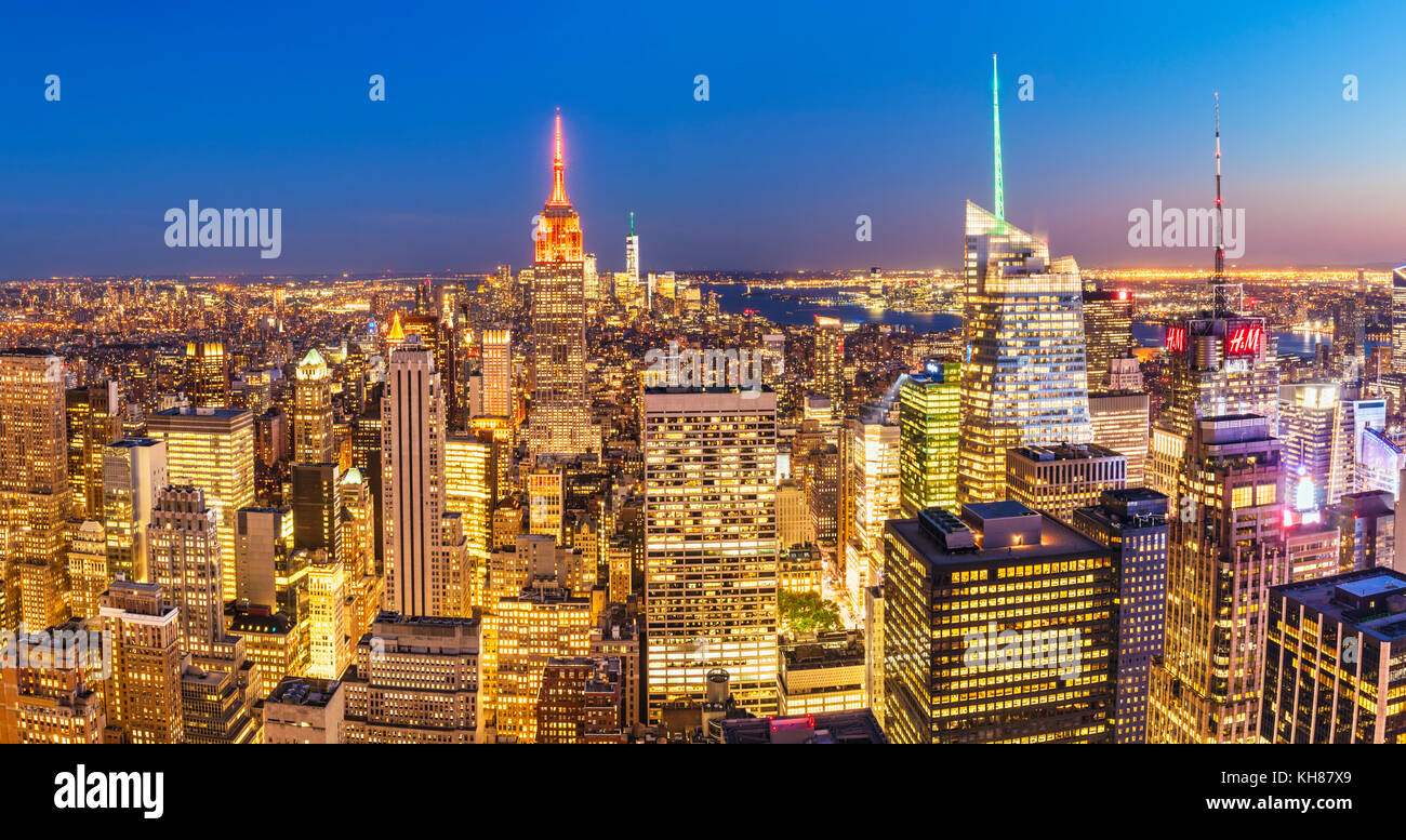 Skyline von Manhattan, New York Skyline, das Empire State Building bei Nacht, New York City, Vereinigte Staaten von Amerika, Nordamerika New York USA New York USA Stockfoto
