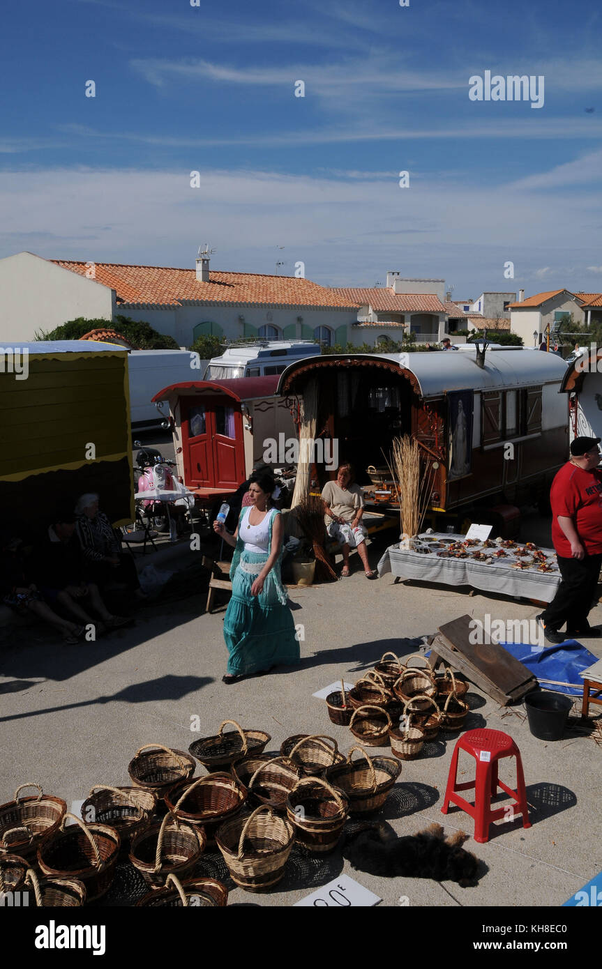 Zigeunerlager, Handwerk, Saint Marie de la Mer, 2017, Frankreich Stockfoto