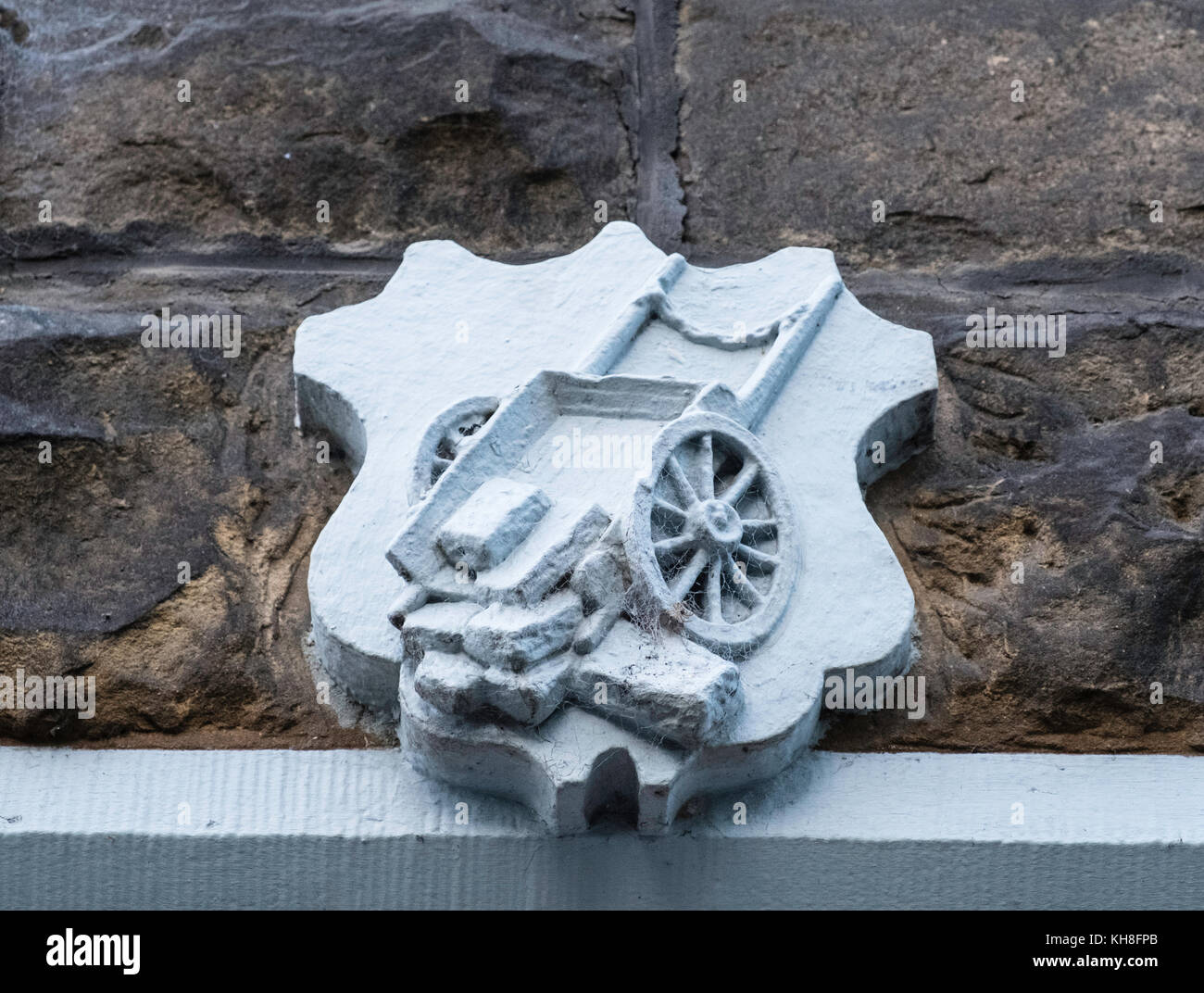 Handelstafeln, die den Handel von Bewohnern in Stockbridge Colonie in Edinburgh, Schottland, Vereinigtes Königreich, anzeigen Stockfoto