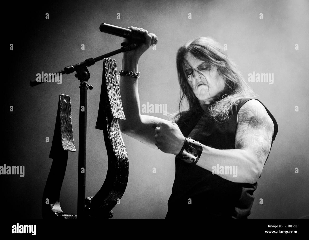Der norwegischen Black Metal Band Satyricon führt ein Live Konzert am Rockefeller in Oslo. Hier Sänger Satyr gesehen wird live auf der Bühne. Norwegen, 21.03.2014. Stockfoto