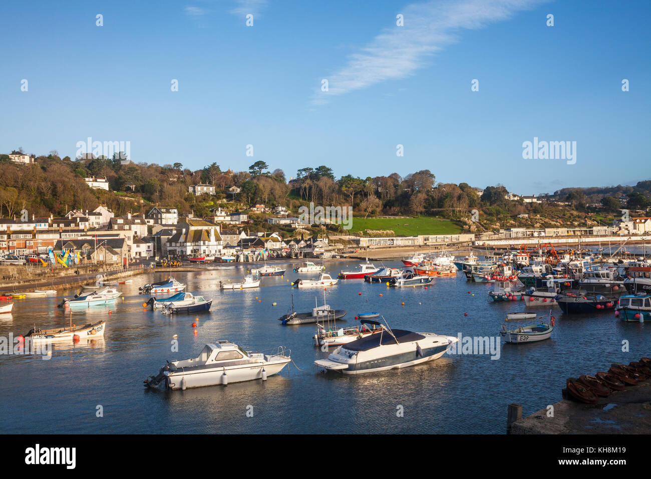 Am frühen Morgen auf den Hafen von Lyme Regis in Dorset, Großbritannien. Stockfoto