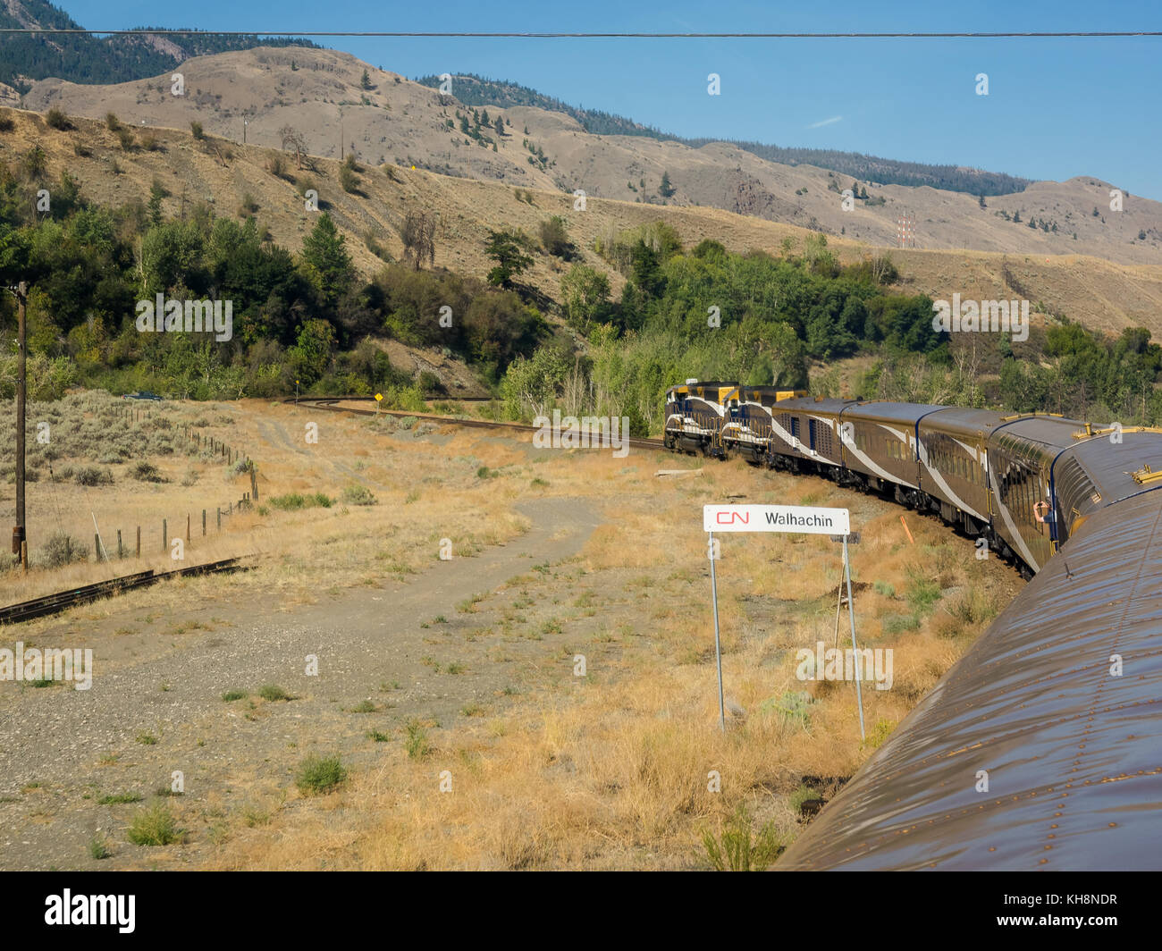 Blick auf und aus der Rocky Mountaineer Zug in Kanada Stockfoto