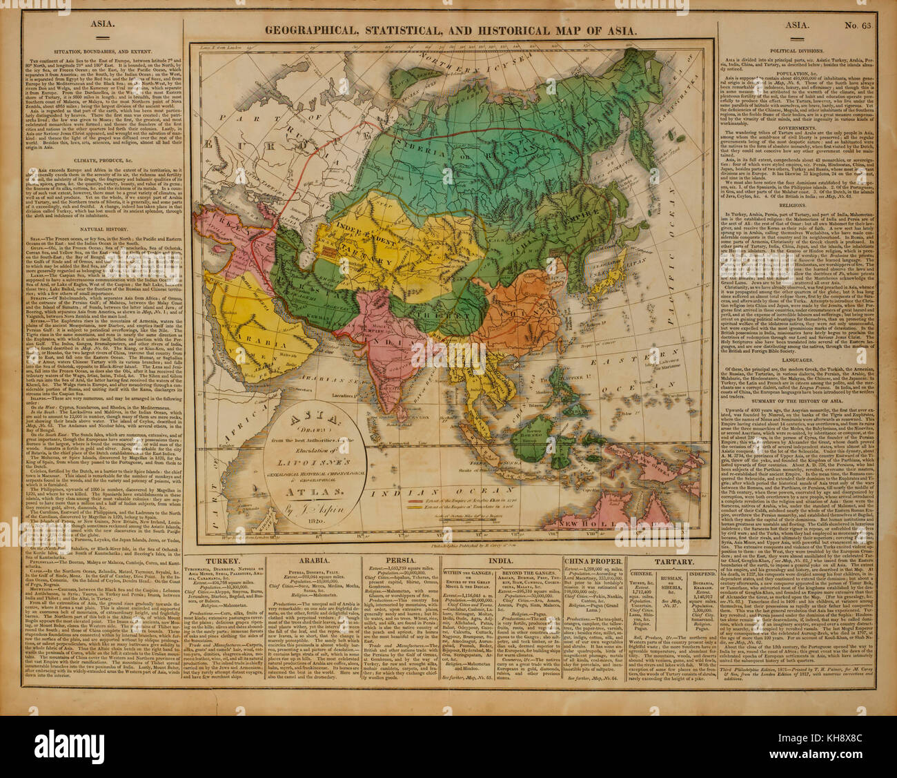 Geographische, statistische und historische Karte von Asien, 1820 Stockfoto