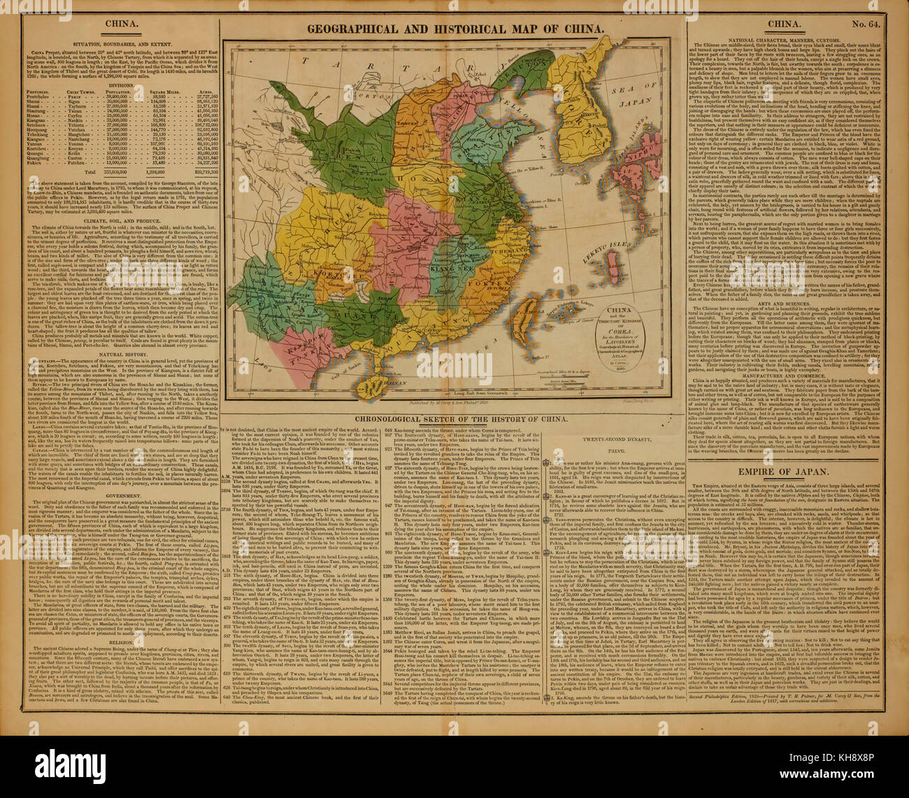 Geographische und Historische Karte von China, 1820 Stockfoto