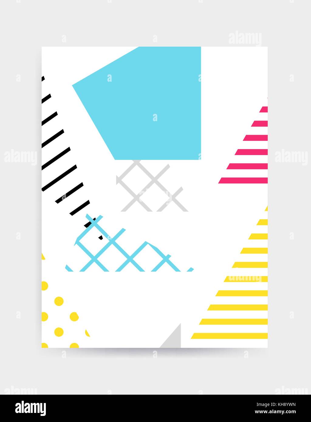 Bunte pop art geometrische Muster mit hellem Fett Blöcke Kringeln. bunten Material Design Hintergrund in Rosa Gelb Blau Schwarz und Weiß. Prospec Stock Vektor