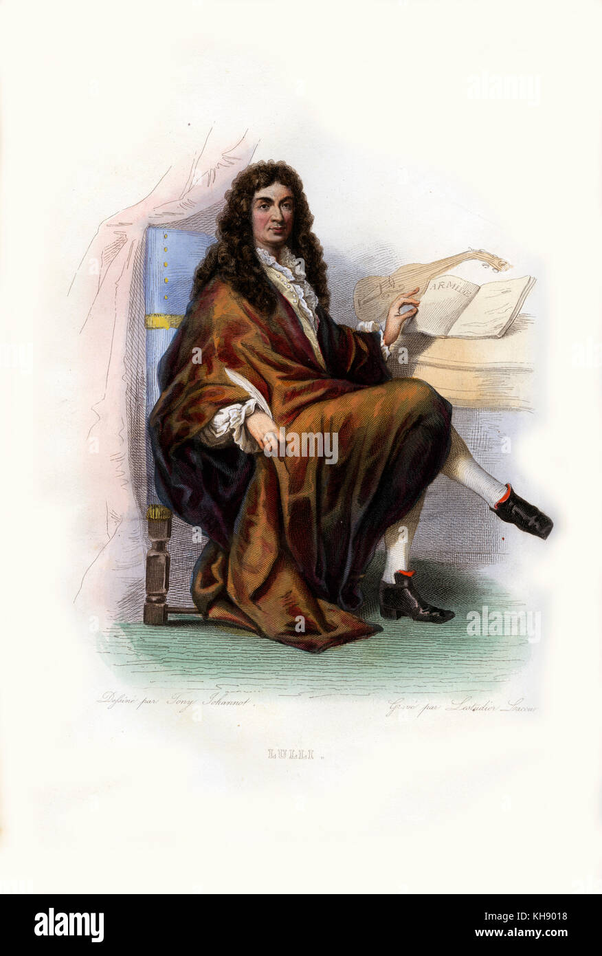 Jean-Baptiste de Lully. Italienisch-französischen Komponisten in den Hof Ludwigs XIV. von Frankreich; als Chief Master des französischen Barock Stil. 1633-1687. Kupferstich von Lestudier Lacour. Stockfoto