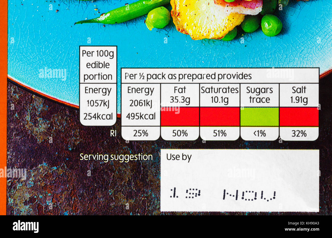 Ampel system Nährwertangaben auf der Packung mit Waitrose Enten-Confit Stockfoto