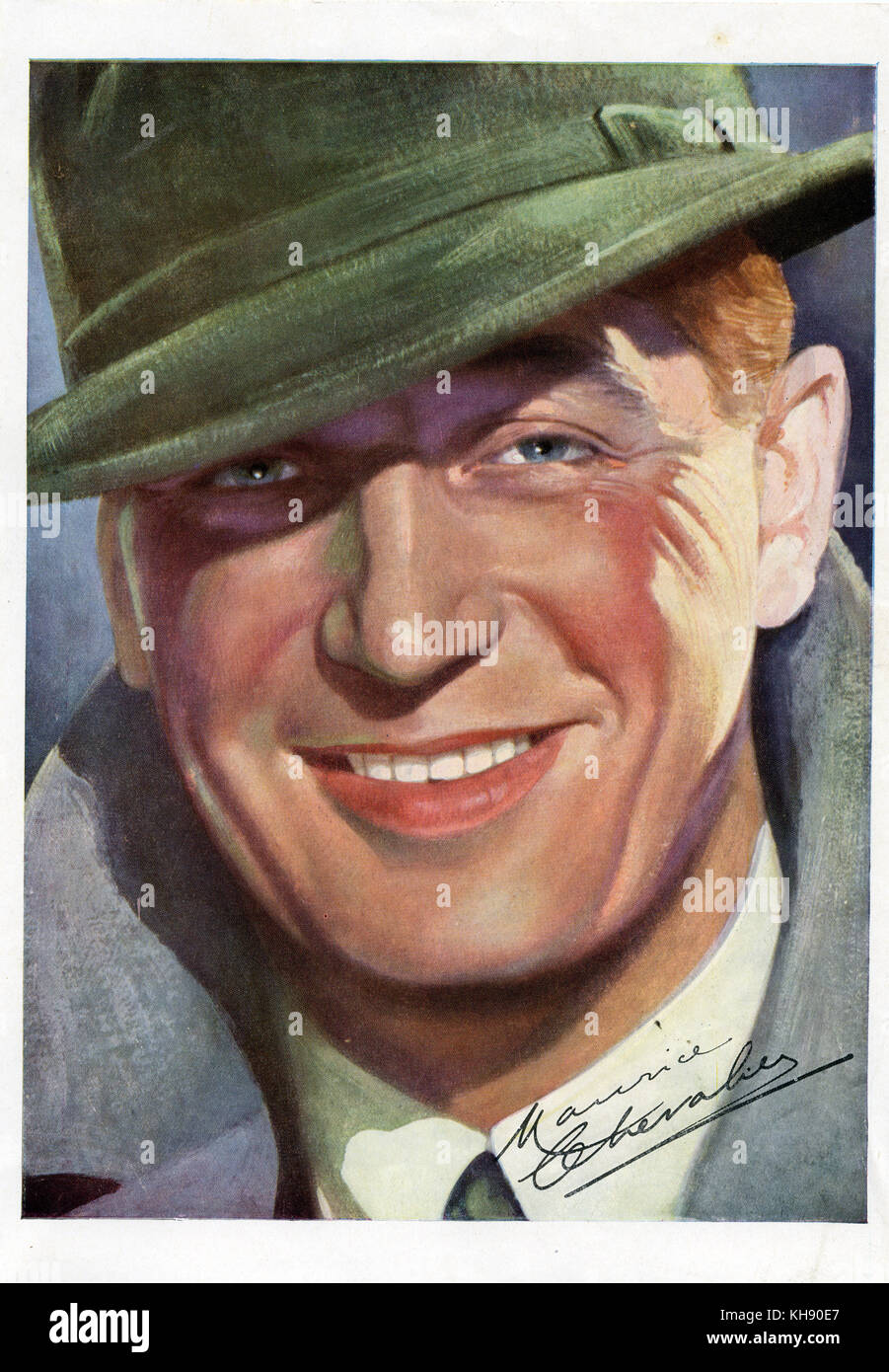 Maurice Chevalier - Porträt mit Unterschrift - Französischen Chansonnier, 1888-1972 Stockfoto