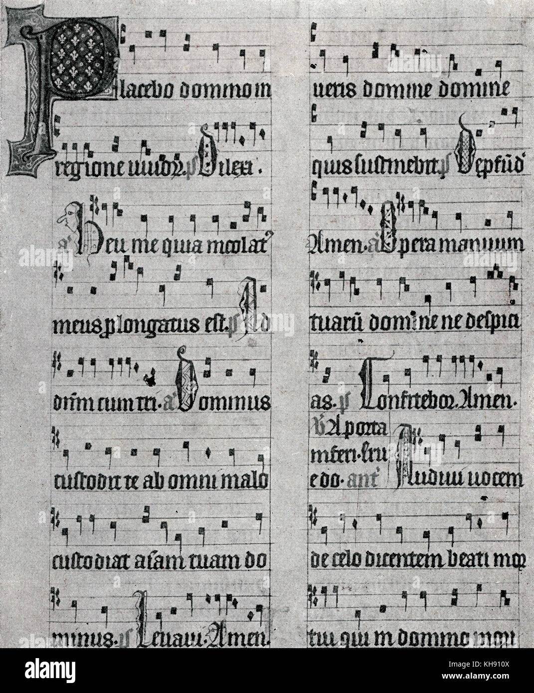 Die Arundel Psalter in Römischen choral-Notation (endphase). Musik Manuskript des 14. Jahrhunderts. London, British Museum MS. Ar.83. Stockfoto