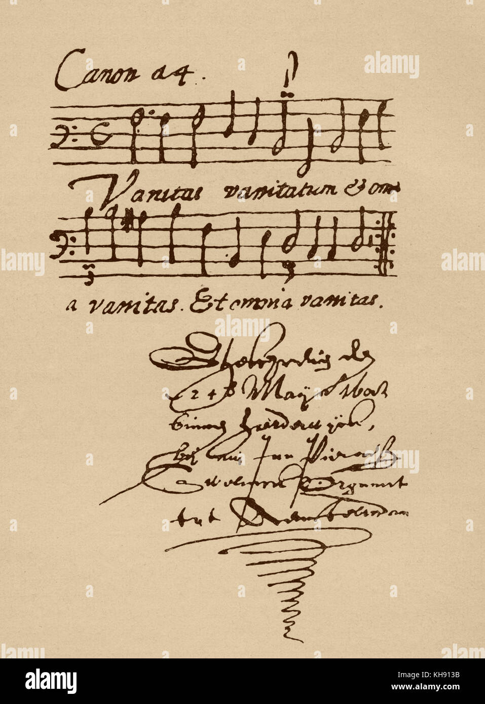 Jan Pieterszoon Sweelinck - Seite der Partitur. "Vanitas vanitatum' Niederländische Komponist, Organist, und Pädagoge: 1562 - 16. Oktober 1621. Stockfoto