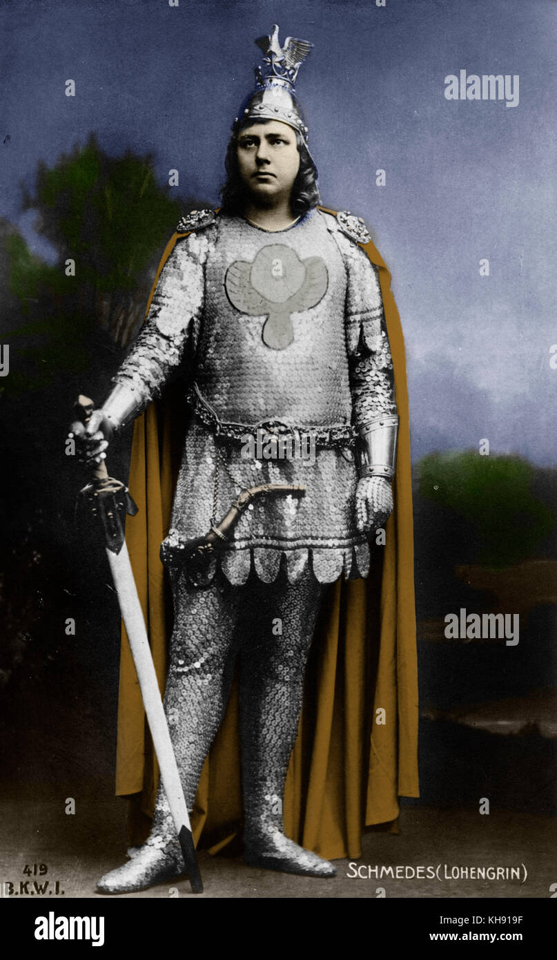 Erik Schmedes - Porträt in der Rolle als Richard Wagners Lohengrin. Dänische Tenor. 27 August 1866 - 23. März 1931. Stockfoto