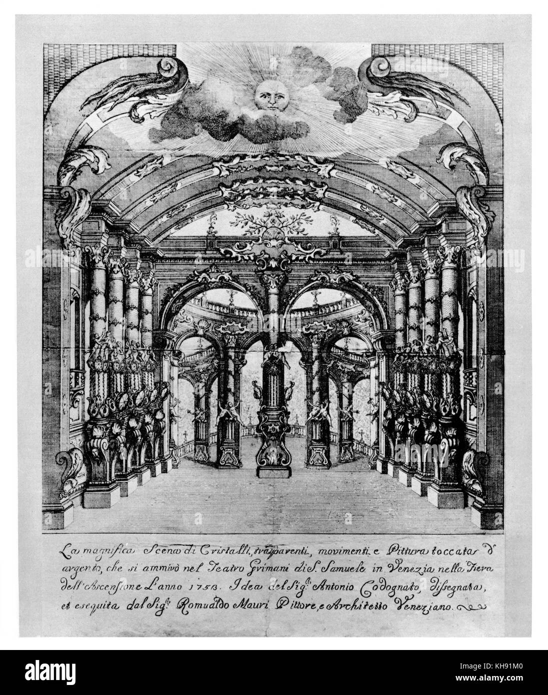 Oper set Design für Theater Grimandi di San Samuele, Venedig, Italien: "La Scène de Cristal", 1753. Stockfoto