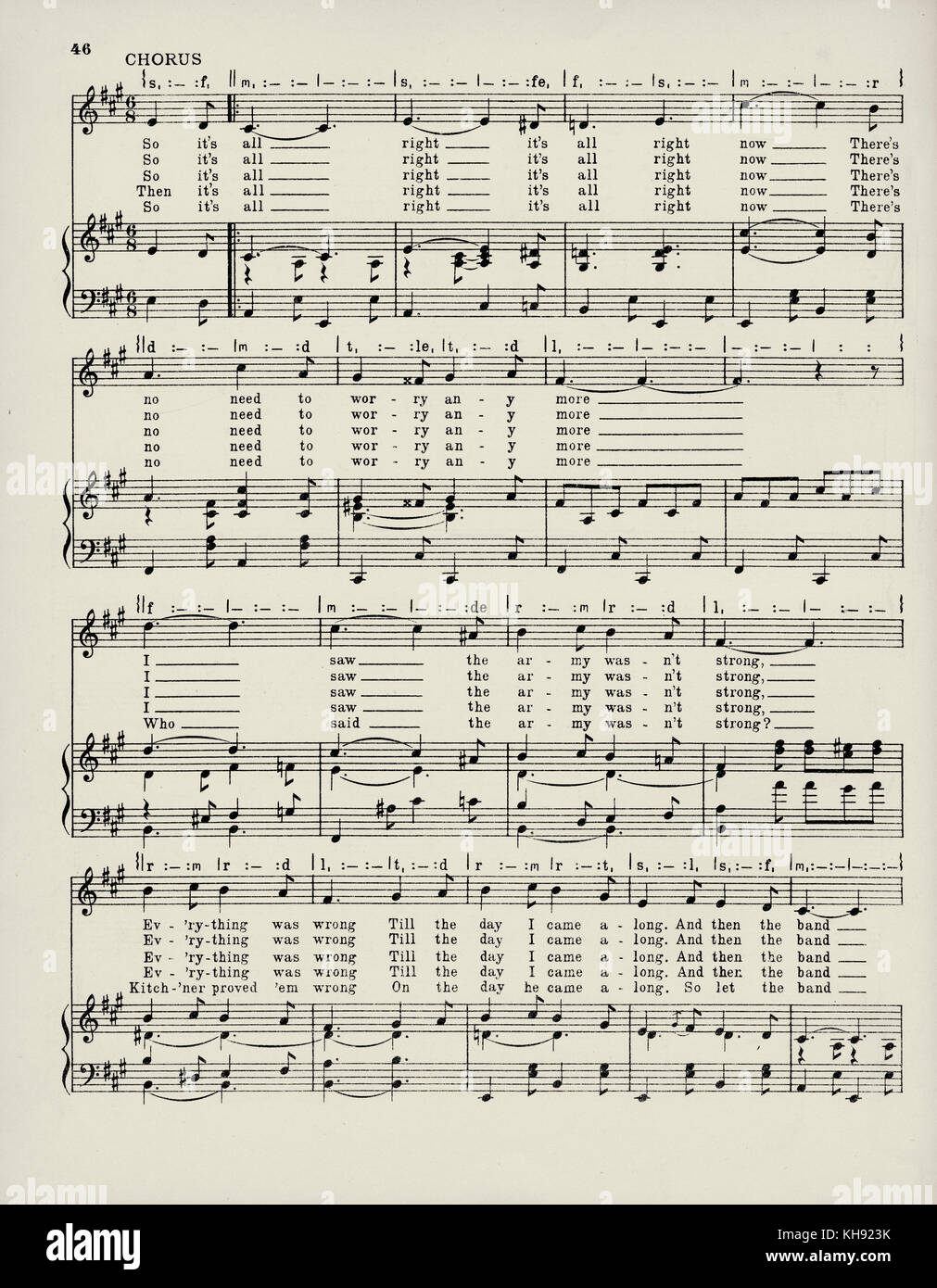 "Die Armee von Zu-Tag's All Right'-Song geschrieben von Fred W. Leigh und komponiert von Kenneth Lyle. 1914. Beliebte während des Zweiten Weltkrieges 1. Seite 3 von 4. Stockfoto