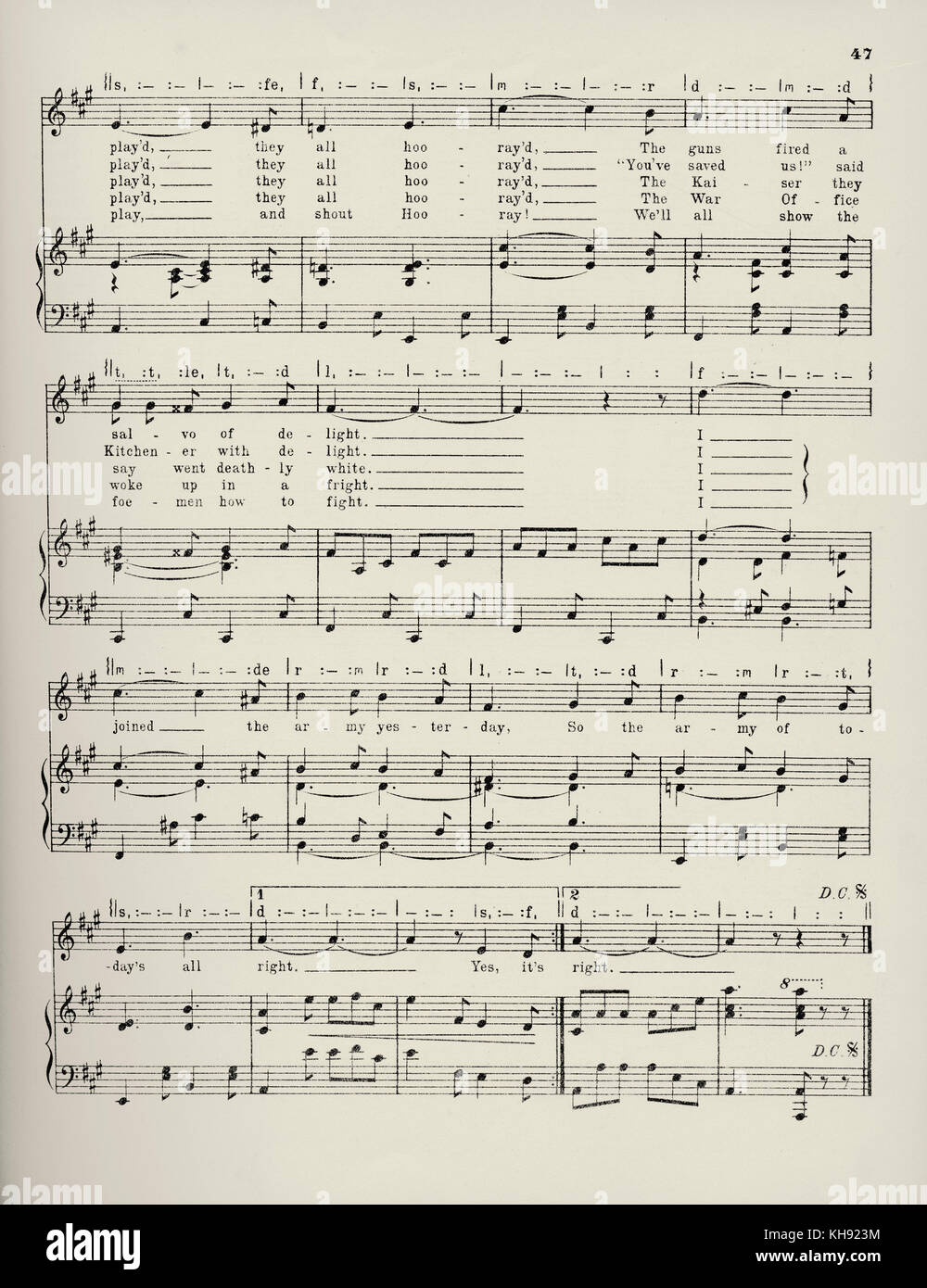 "Die Armee von Zu-Tag's All Right'-Song geschrieben von Fred W. Leigh und komponiert von Kenneth Lyle. 1914. Beliebte während des Zweiten Weltkrieges 1. Seite 4 von 4. Stockfoto