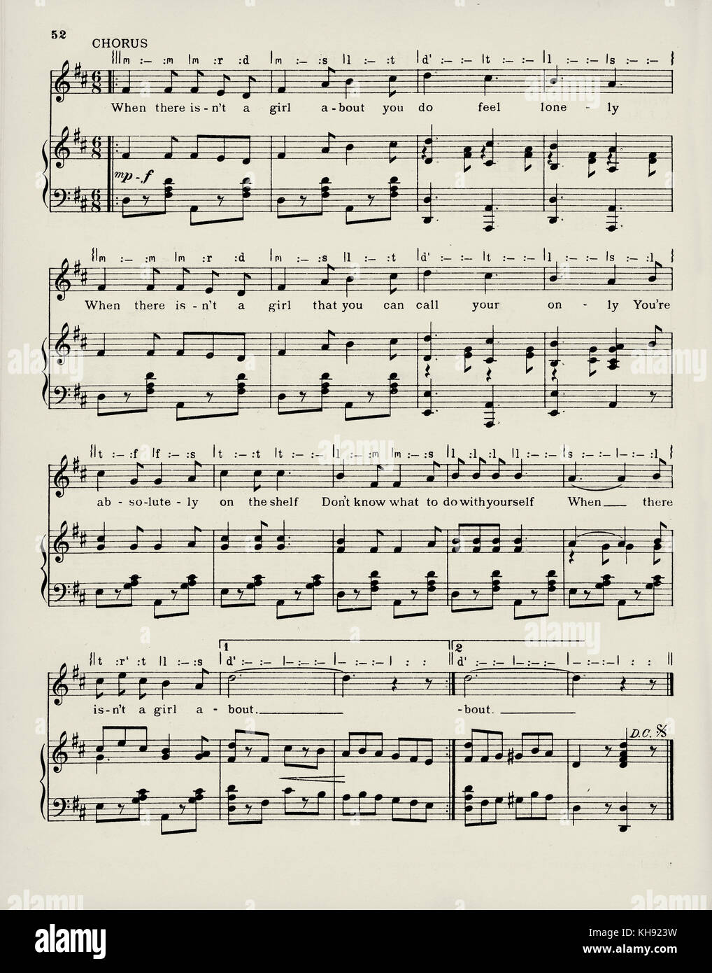 "Wenn es kein Mädchen über"-Song geschrieben und komponiert von Harry Rochade und Chas. Collins. 1916. Beliebte während des Zweiten Weltkrieges 1. Seite 3 von 3. Stockfoto