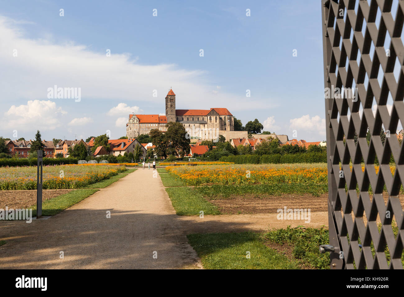 Blick zum Quedlinburger Schloss und Stiftskirche Stockfoto