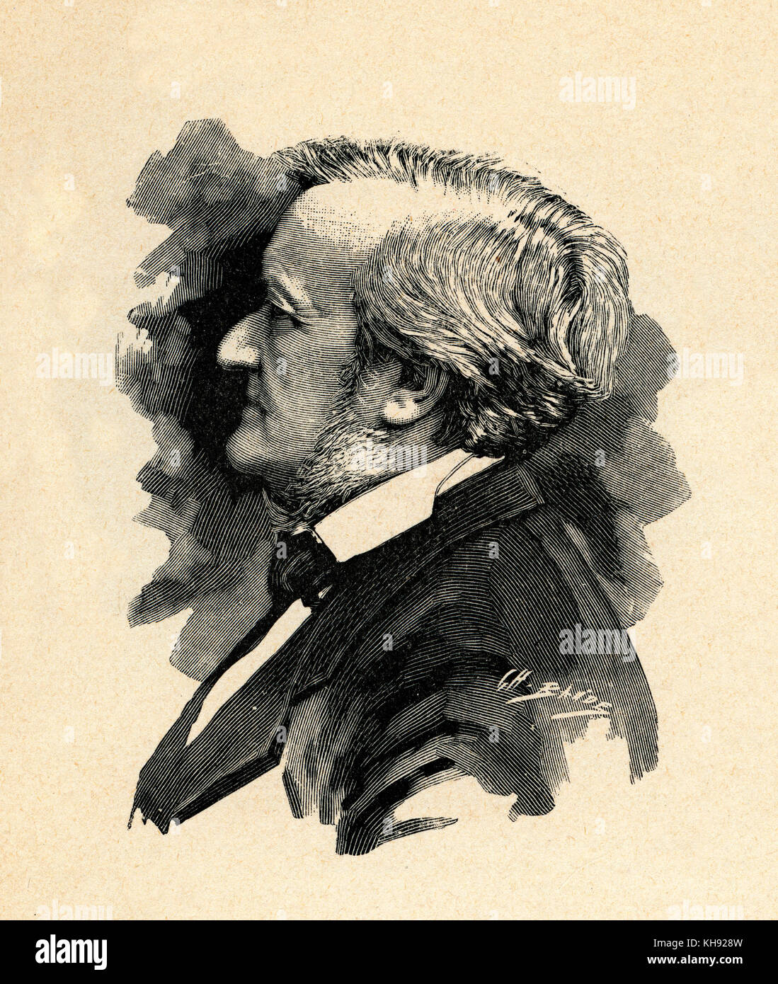 Richard Wagner - holzstich von Baude nach Foto von Elliot et Frey, 1877. RW: deutsche Komponist & Autor, 22. Mai 1813 - vom 13. Februar 1883. Stockfoto
