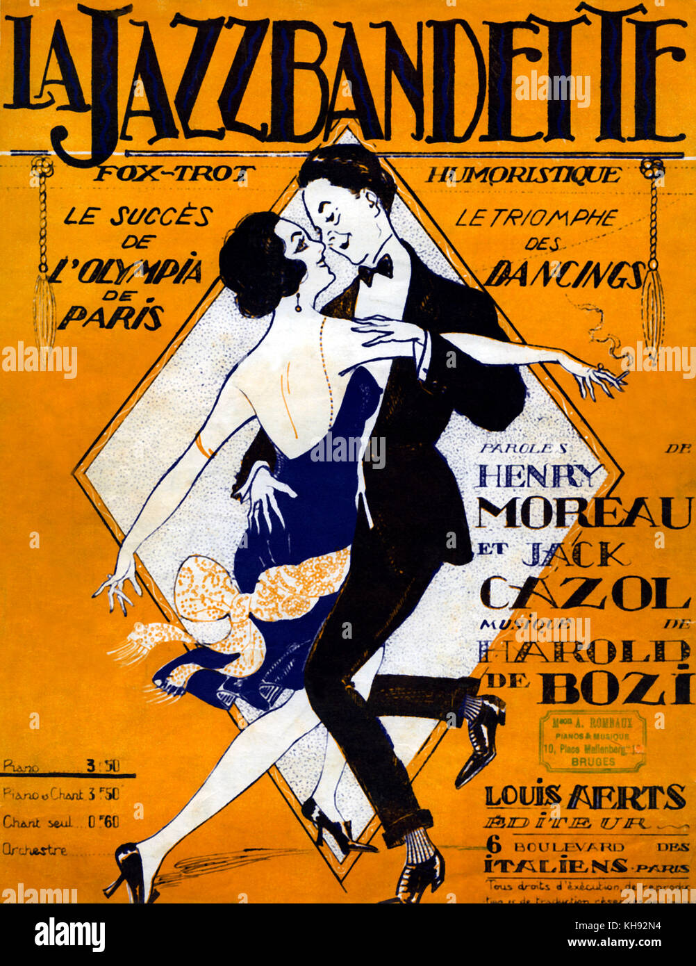 'La Jazzbandette'-score Abdeckung für Fox-Trot, 1921. Musik von Harold Bozi und Lyrics von Henry Moreau und Jack Cazol. Fox-Trot Humoristique' ('humorvoll Fox-Trot') in Olympia, Paris durchgeführt. Stockfoto
