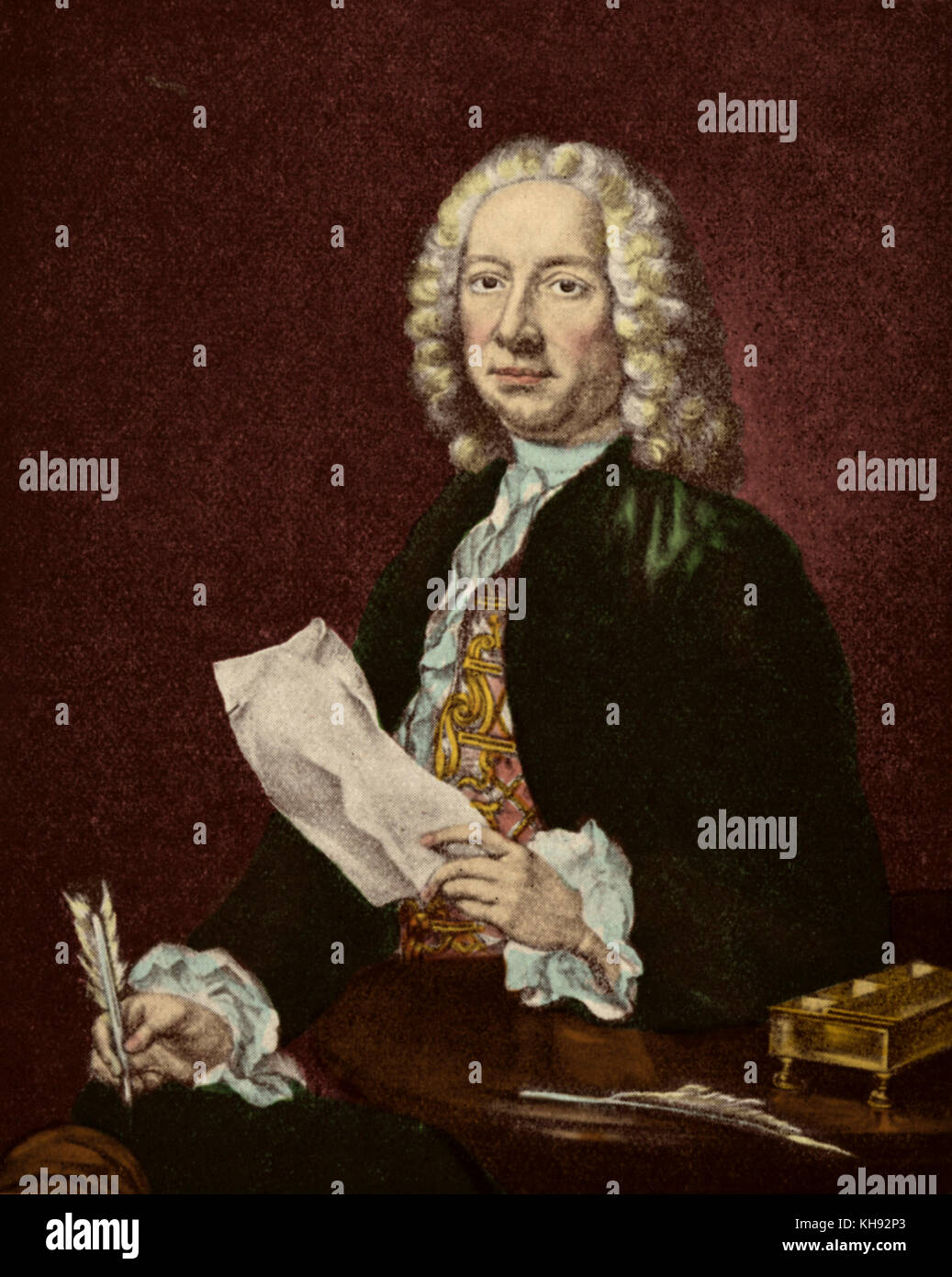 Francesco Geminiani - Portrait. Thema der ersten Violine Methode. Italienischer Violinist und Komponist. Schüler von Corelli. Vom 5. Dezember 1687 bis 17. September 1762. Stockfoto