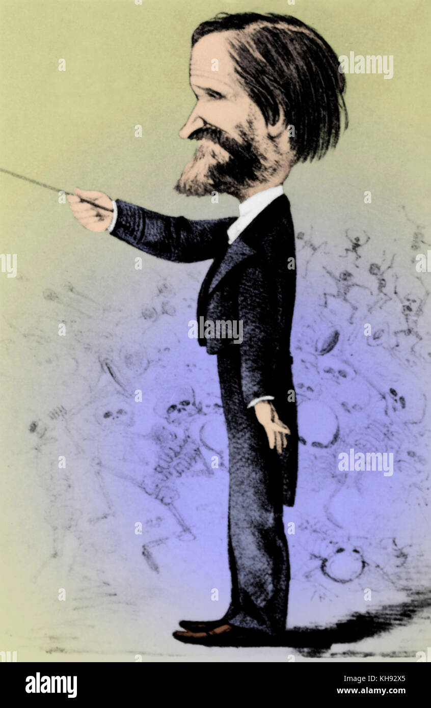 Durchführung von Verdi Requiem. Karikatur mit dem Titel 'Dies Irae!!!' von melchiorre Delfico Stockfoto