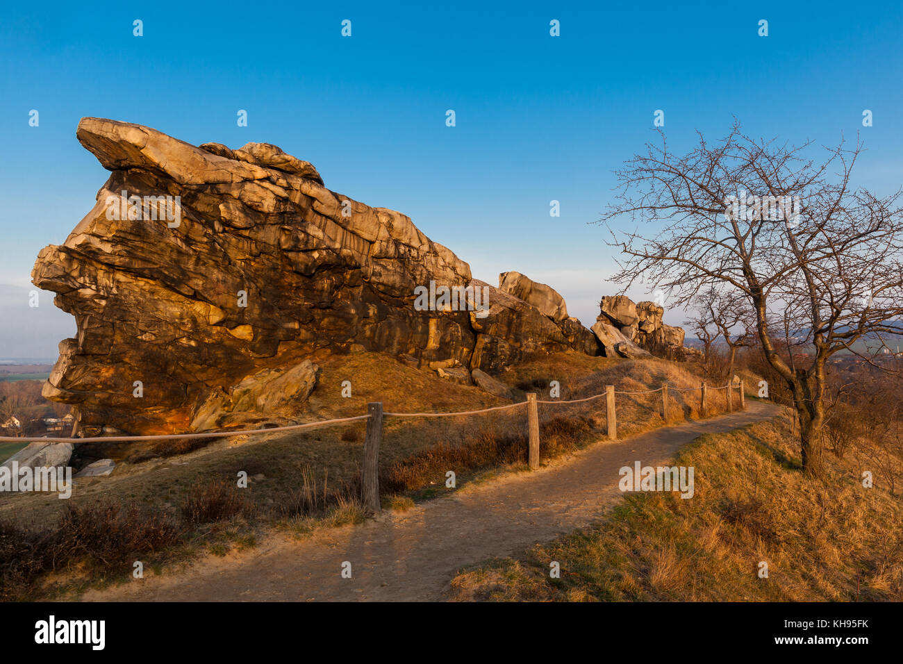 Teufelsmauer bei Thale im Sonnenuntergang Stockfoto