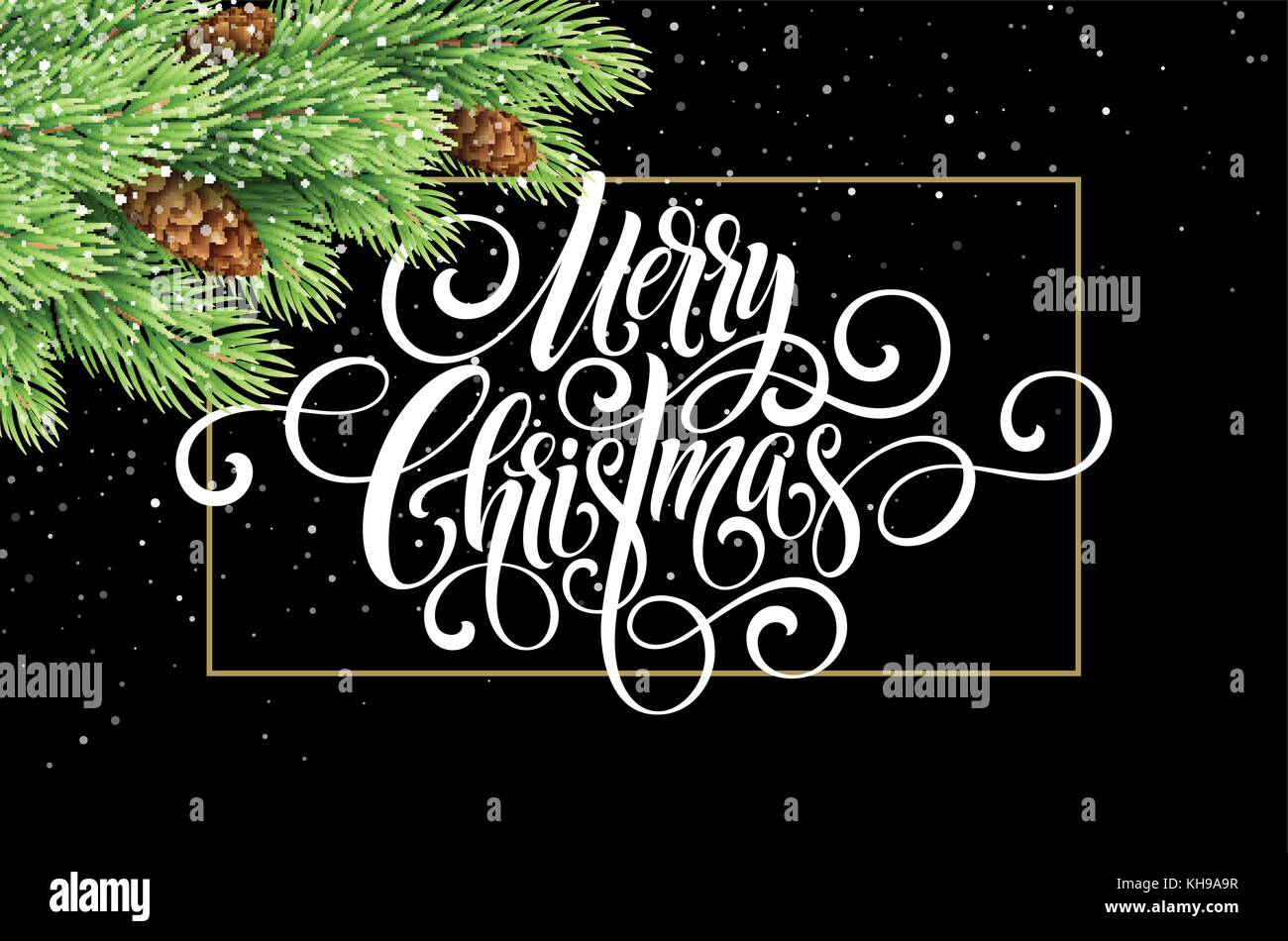 Grußkarte mit weihnachtsbaum und kalligraphischen Seufzer Frohe Weihnachten. Vektorgrafik Urlaub Stock Vektor