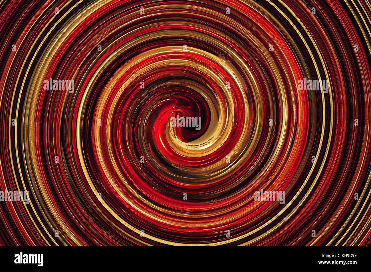 Illusion - digitale Spirale Kunst mit schwarzen, goldenen und blauen Farben. Stockfoto