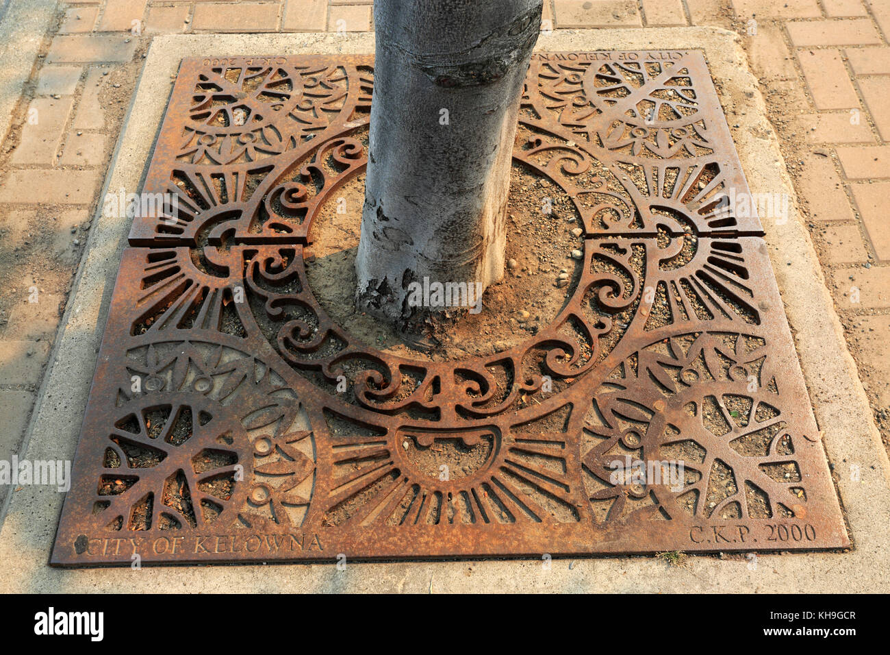 Die Elementare baum Tore Skulptur, City Art Trail, Kelowna Stadt, Okanagan Valley, British Columbia, Kanada. Stockfoto