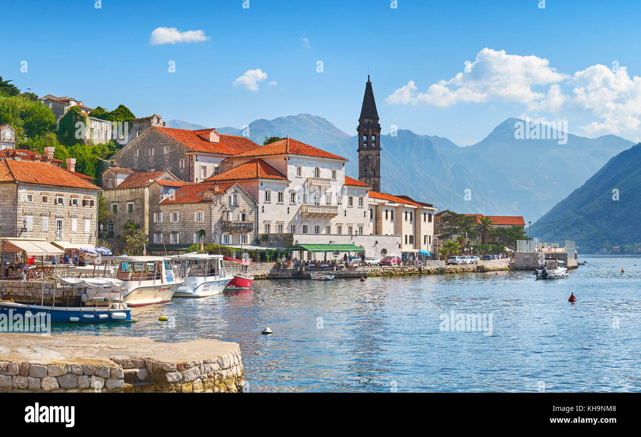 Montenegro, Perast balkan Dorf Berglandschaft, die Bucht von Kotor Stockfoto