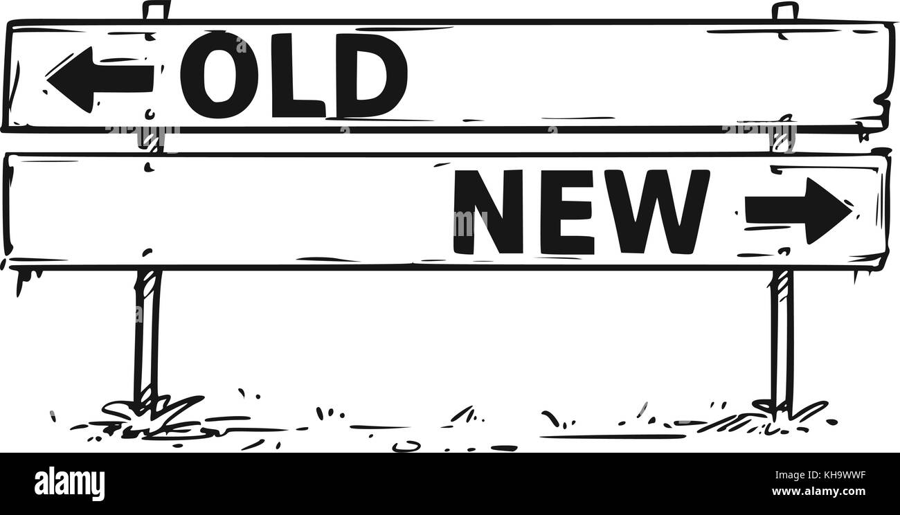Vektor Zeichnung der alten oder neuen unternehmerischen Entscheidung, die Straße Block Pfeil. Stock Vektor