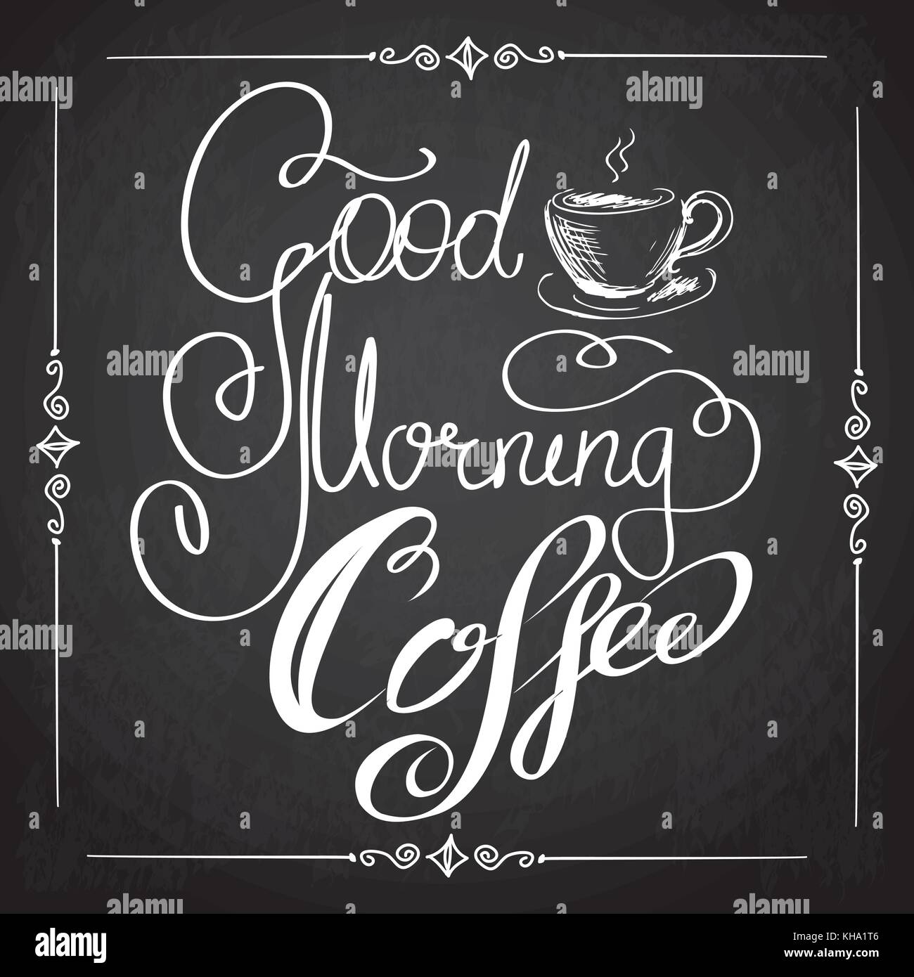 Guten Morgen und Kaffee. schiefertafel Cafe typografischen Plakat mit hand-Schriftzug Stock Vektor