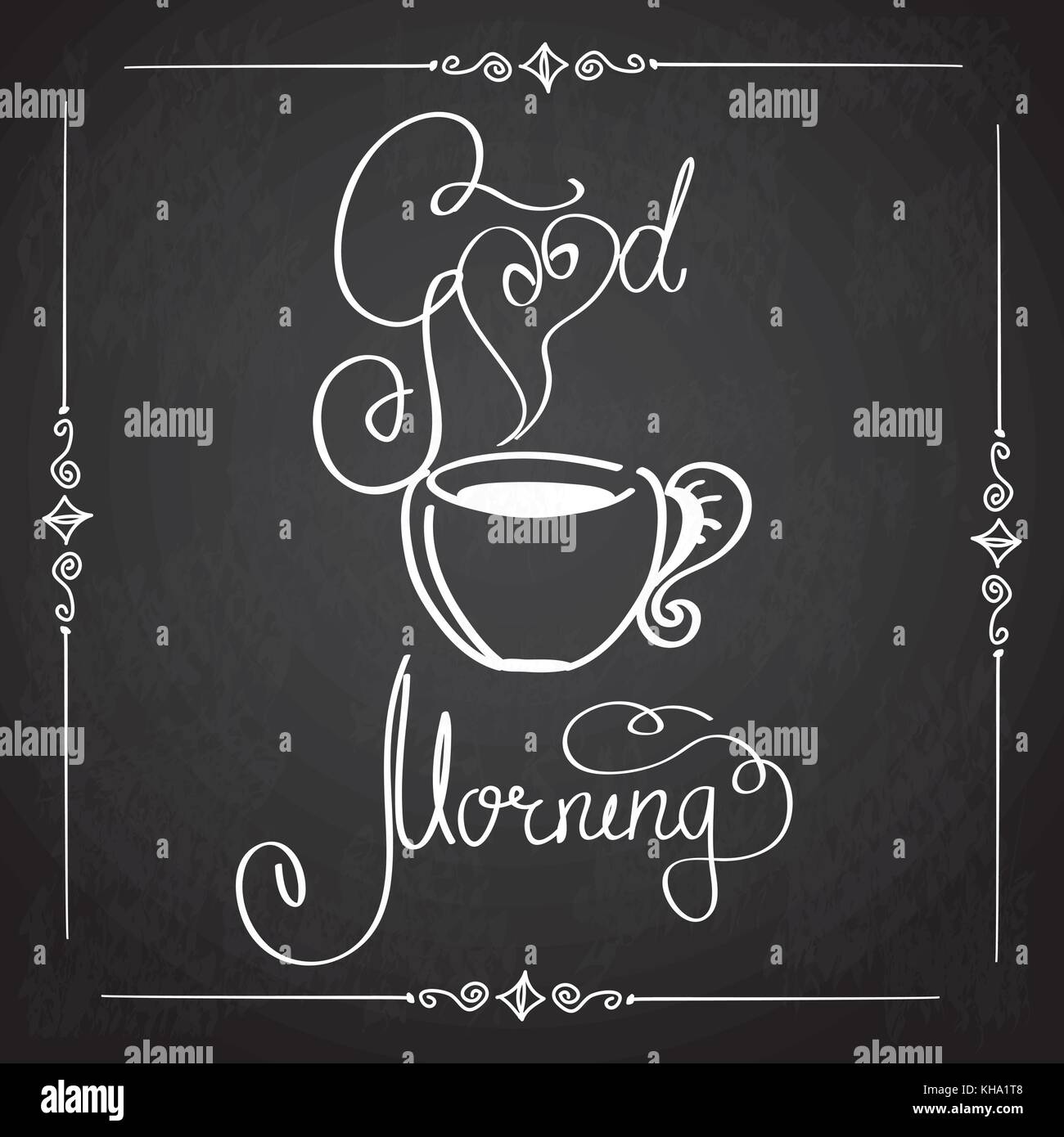 Guten Morgen und Kaffee. schiefertafel Cafe typografischen Plakat mit hand-Schriftzug Stock Vektor