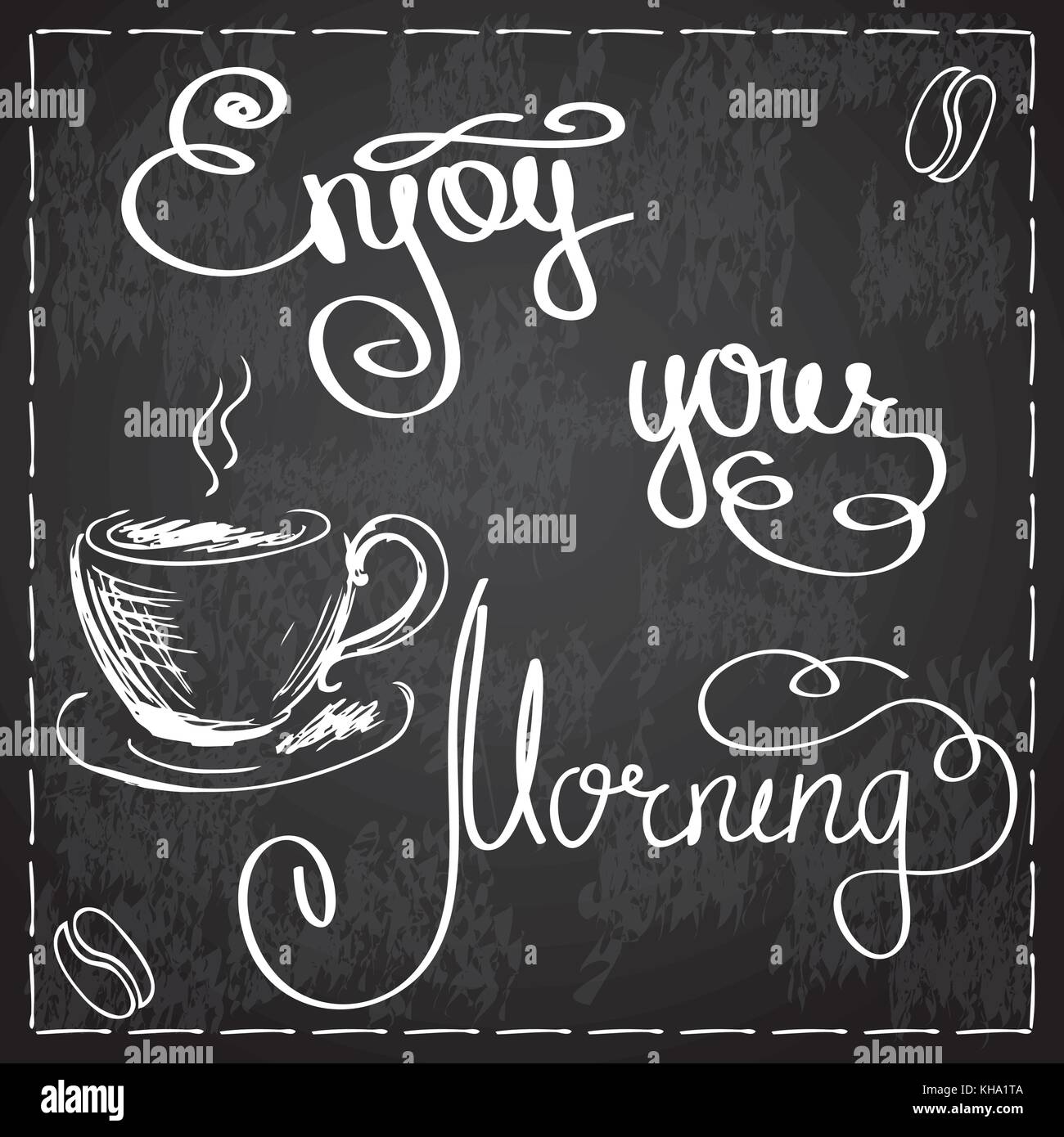 Genießen Sie am Morgen und Kaffee. schiefertafel Cafe typografischen Plakat mit hand-Schriftzug Stock Vektor