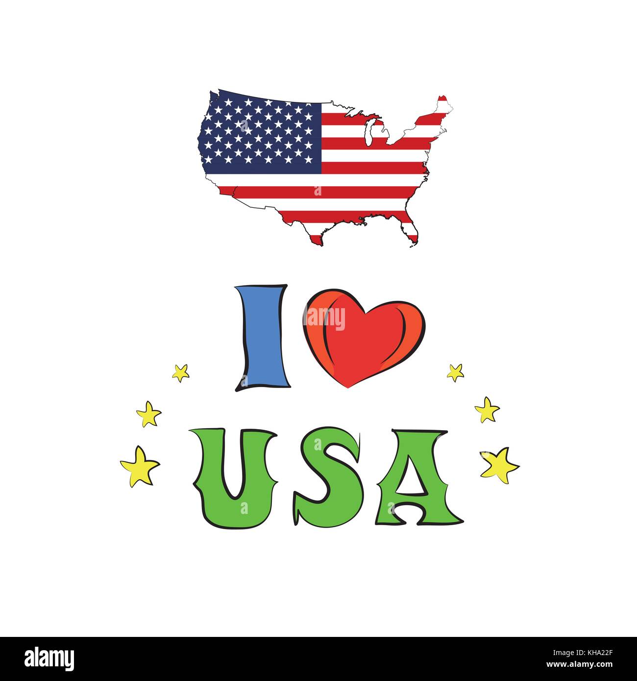 Ich liebe die Vereinigten Staaten von Amerika, usa Karte und Flagge, Vektor, Abbildung Stock Vektor