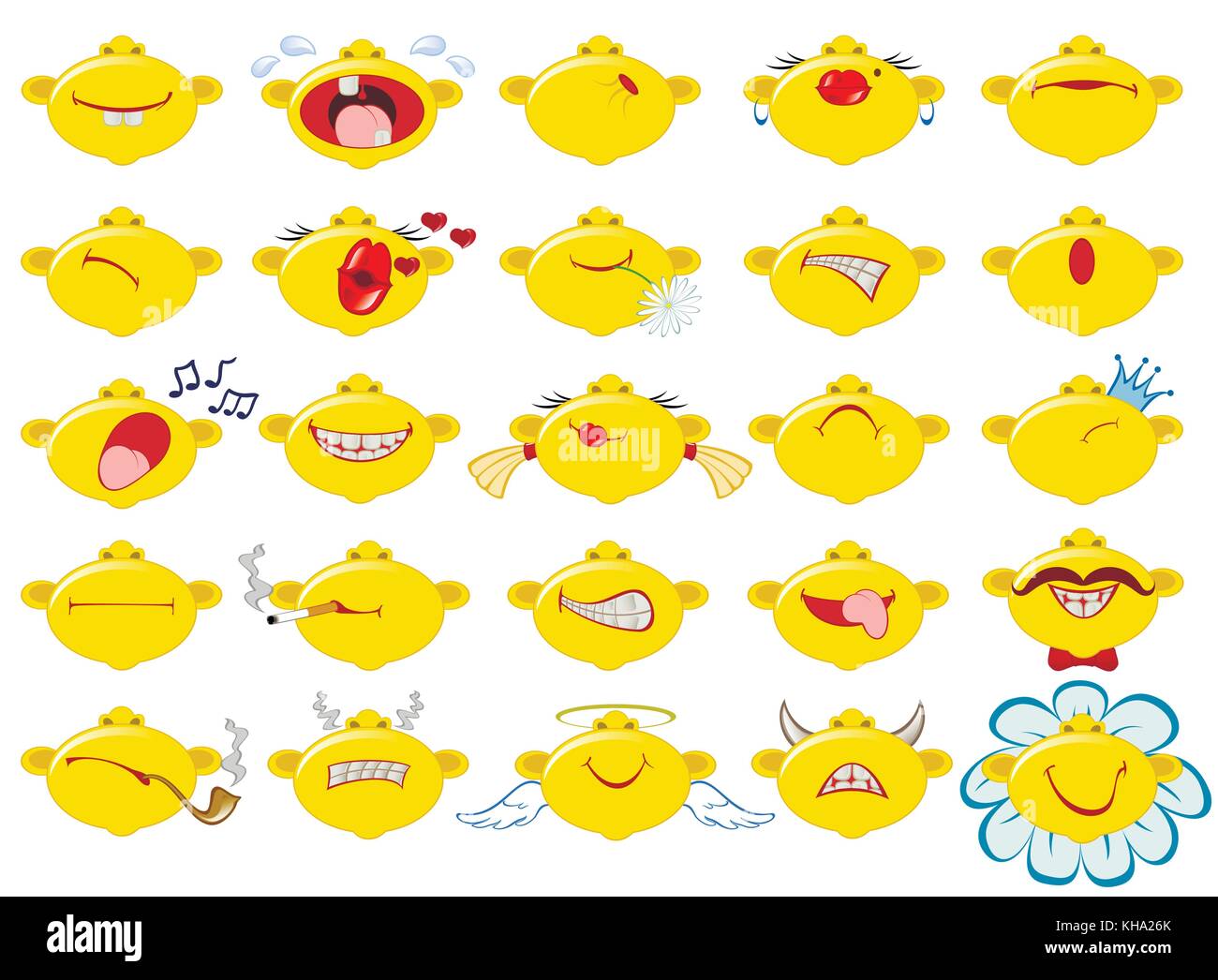 Der lustige Smileys. Emotionen und Stimmung. auf weißem Hintergrund