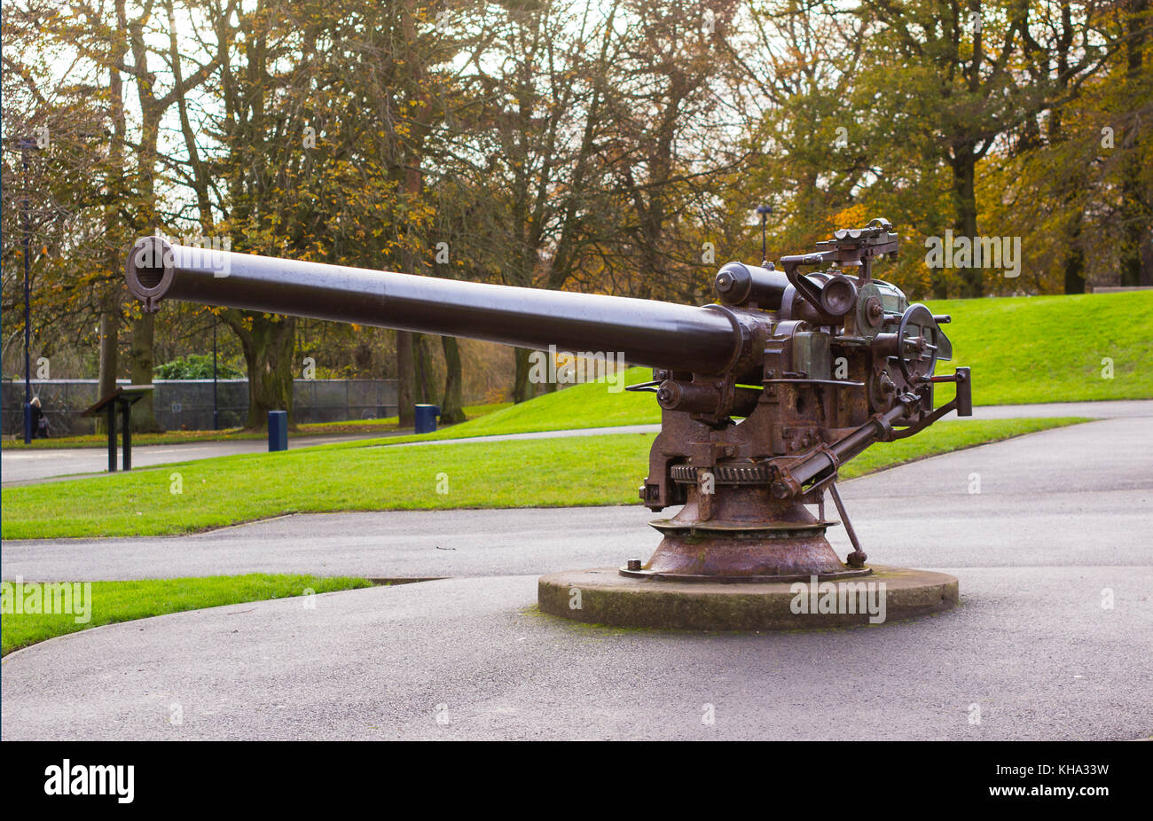 Die große Bohrung deck Gun aus dem deutschen U-Boot U 19 in der Schlacht von Jütland eingenommen und jetzt in Bezirk Park' Bangor County Down vor montiert Stockfoto