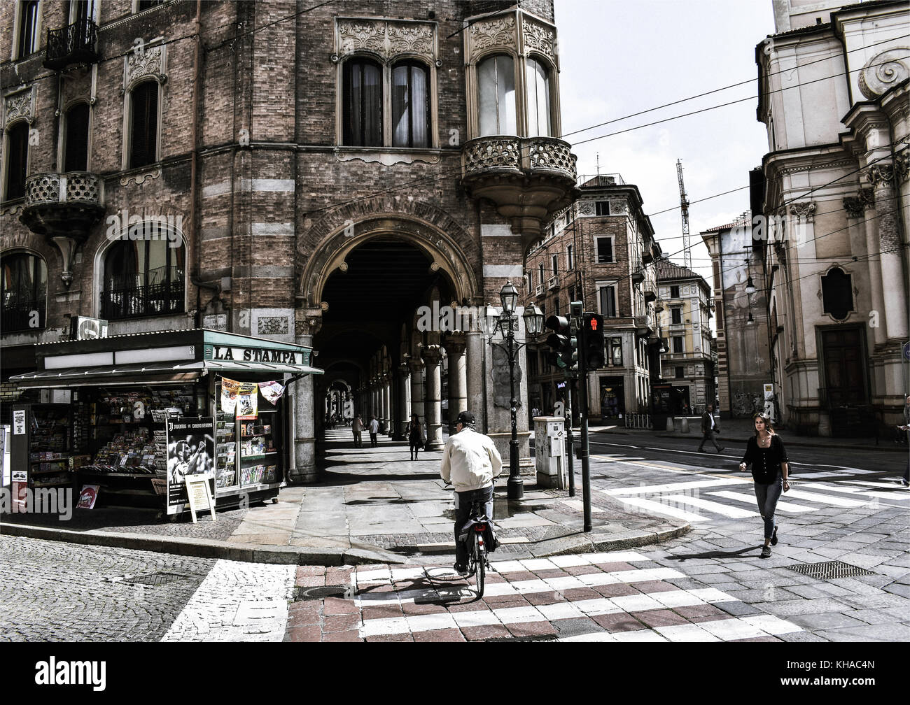 Straße Ecke in der Innenstadt von Turin, Piemont, Italien Stockfoto