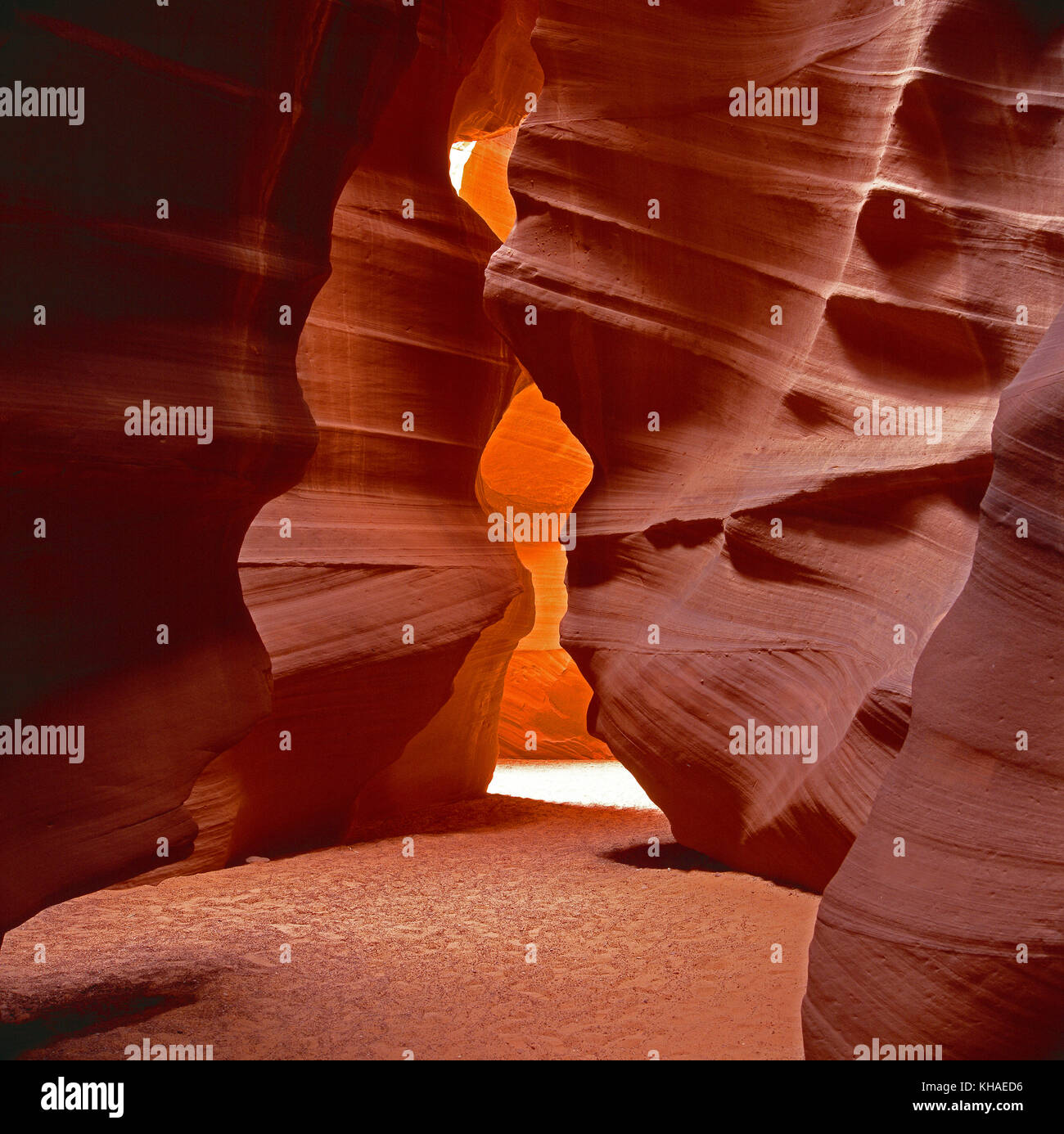 USA. Arizona. Upper Antelope Canyon Felsspalten Felsformationen erodiert. Stockfoto