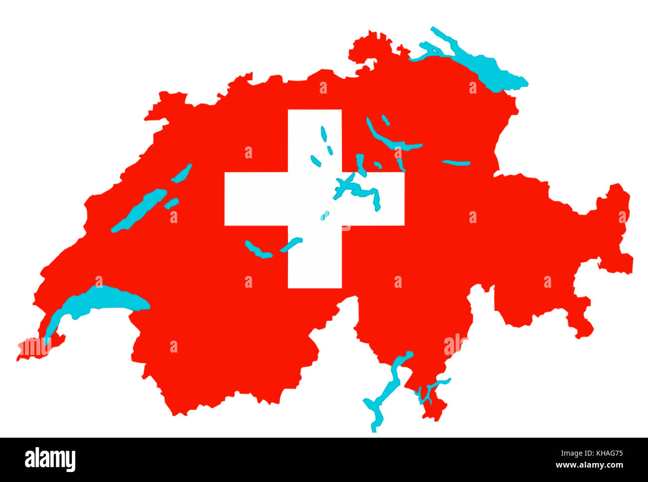 Schweiz Karte mit den Farben der Schweizer Flagge Stockfotografie - Alamy