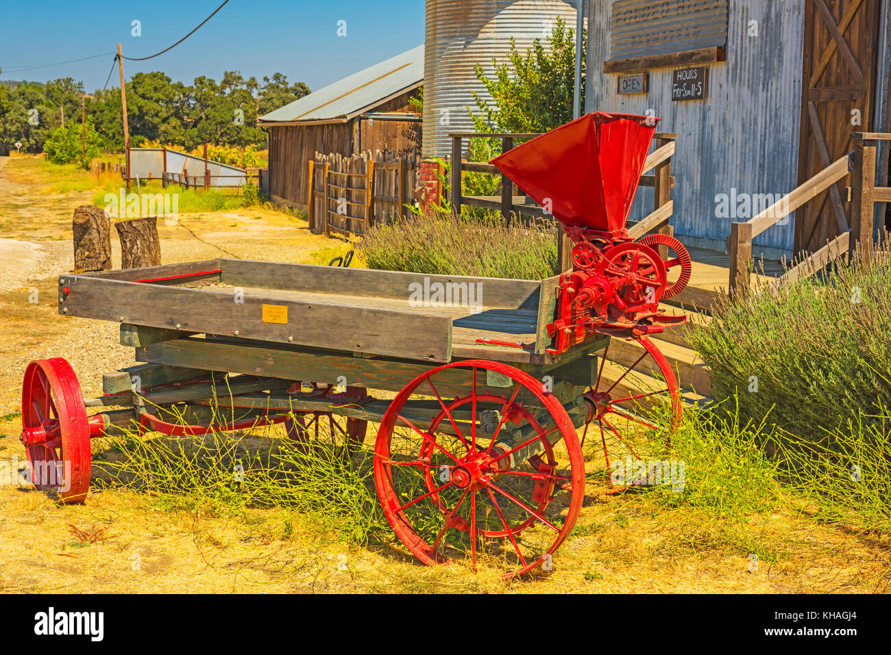 Foto- und historischen Bauernhof Pferdekutschen Saatwagen buellton Kalifornien Stockfoto