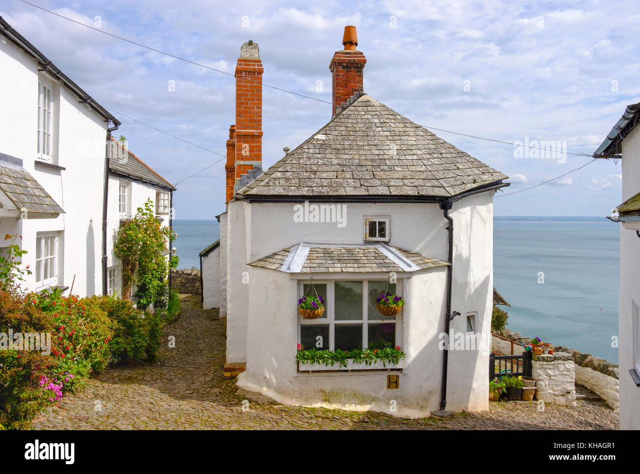 Kleines Haus am Meer, Clovelly, Devon, England, Großbritannien Stockfoto