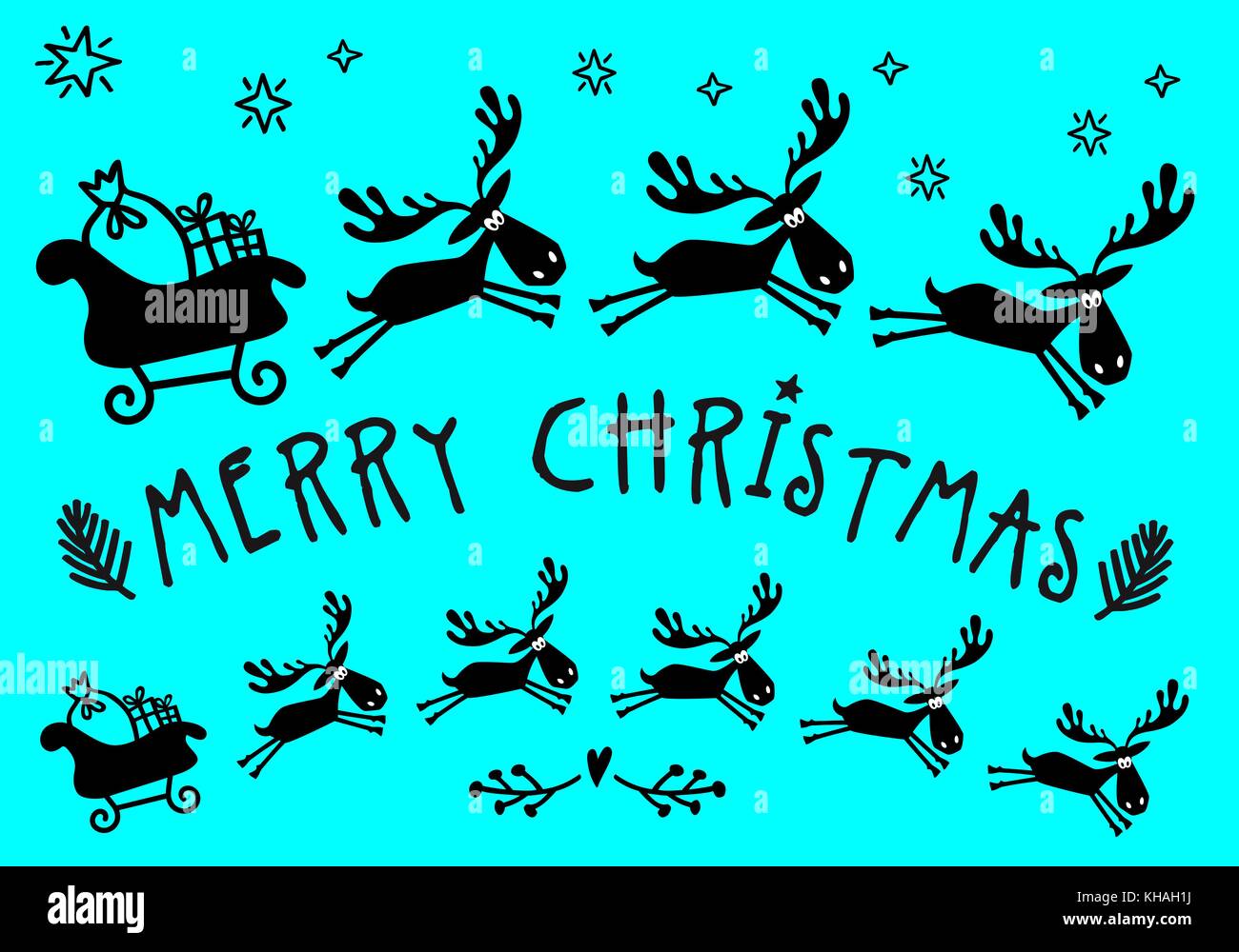 Santa claus Schlitten mit Rentieren für Weihnachtskarten, hand Vector Illustration gezeichnet Stock Vektor