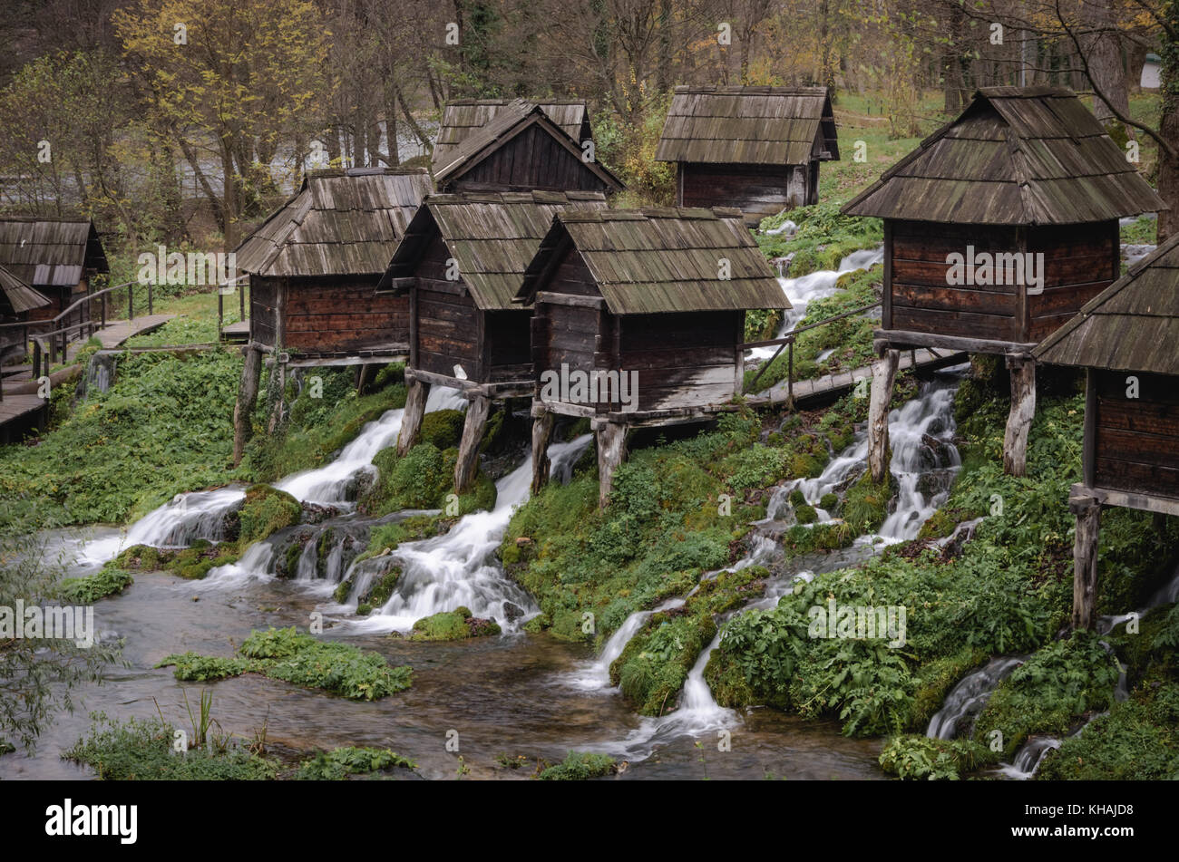 Wassermühlen von Jajce Stockfoto