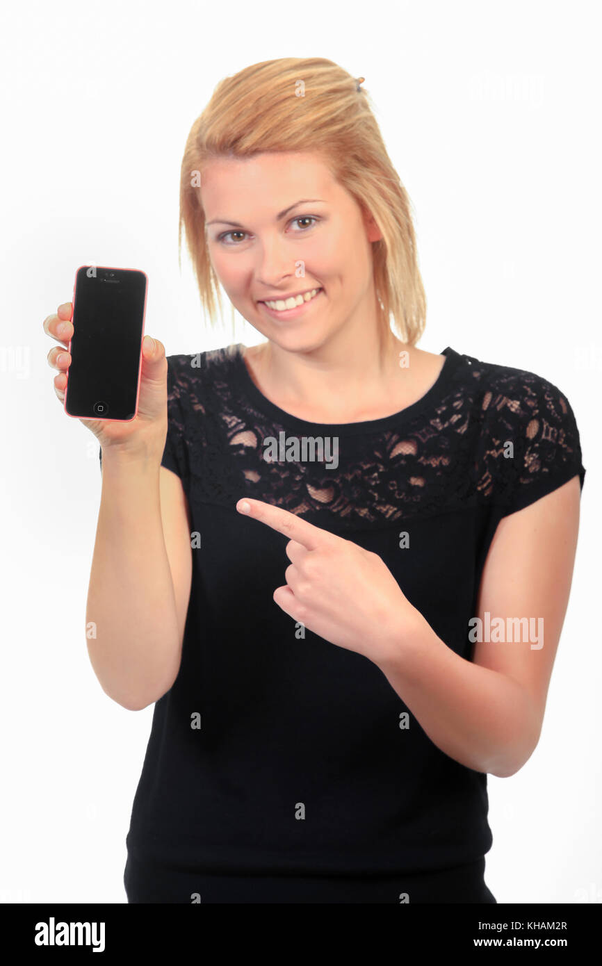 Zeigt Ihre tolle neue Telefon Stockfoto
