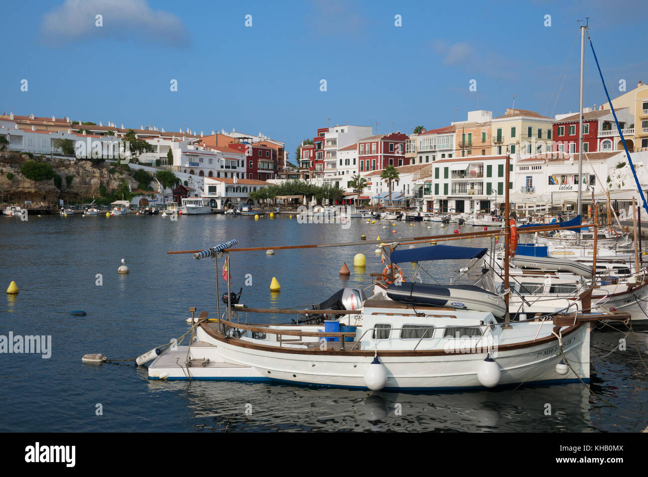 Fischerboote Es Castell Hafen Menorca Spanien Stockfoto