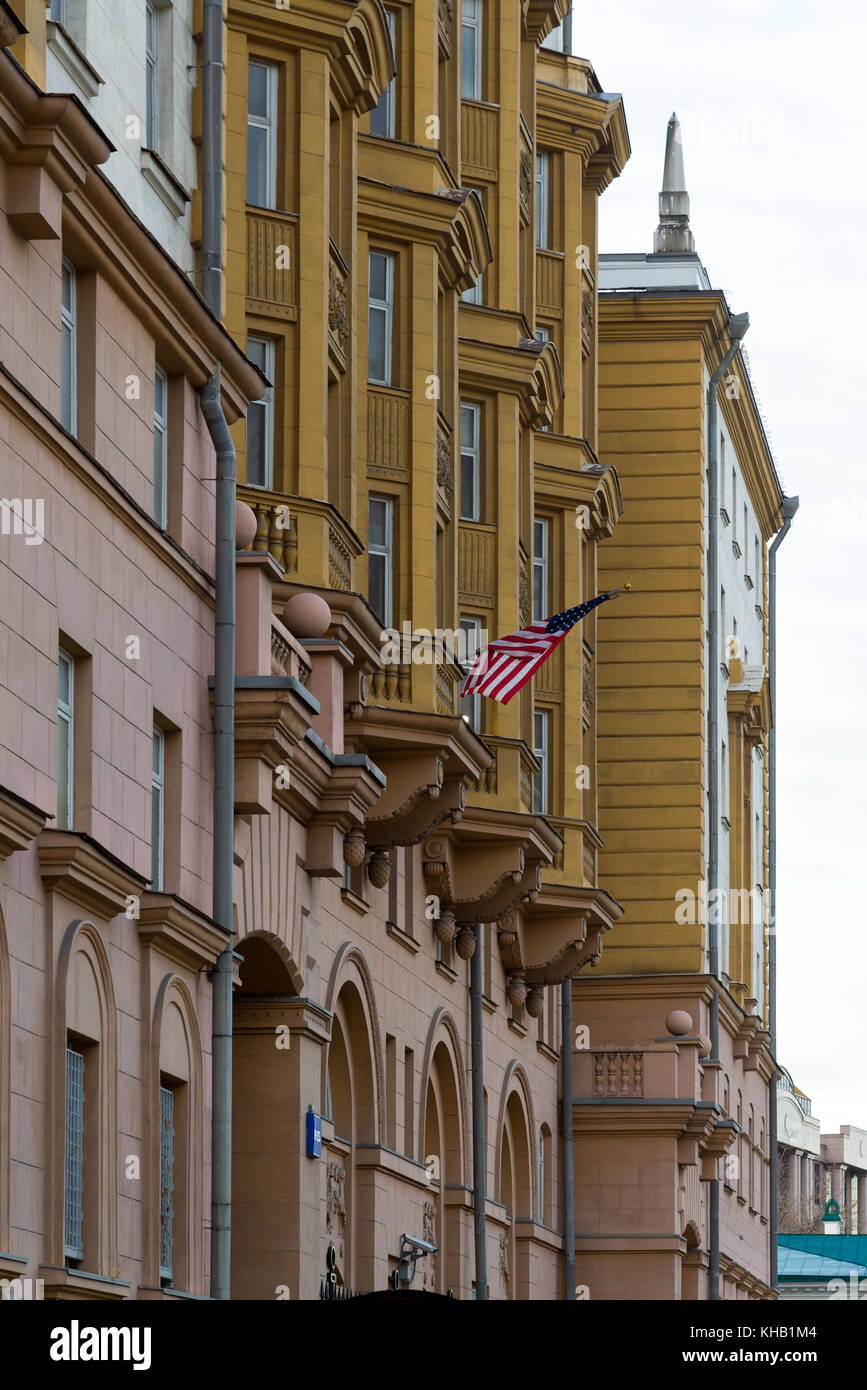 Moskau, Russland - November 2. 2017 USA-Botschaft auf Novinsky Boulevard, 21. Stockfoto