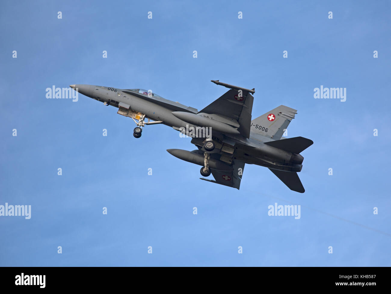 Swiss Air Force Mcdonnell Douglas F 18 C/A Hornet schnell Twin vierstrahligen Jet Fighter Aircraft. Auf 4 Woche Pilot Training. Stockfoto