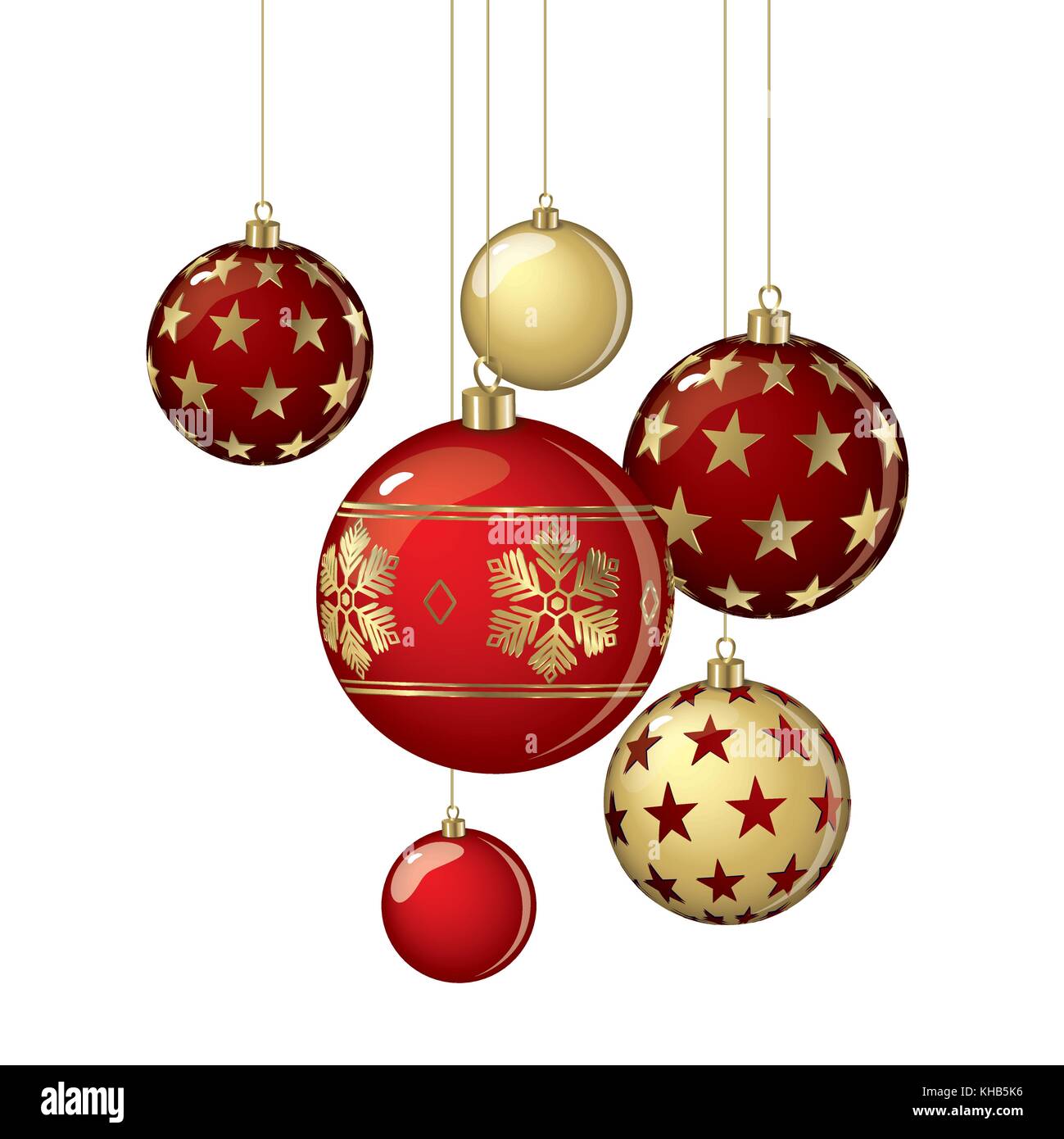 Hängende vektor Weihnachtskugeln auf weißem Hintergrund Stock Vektor