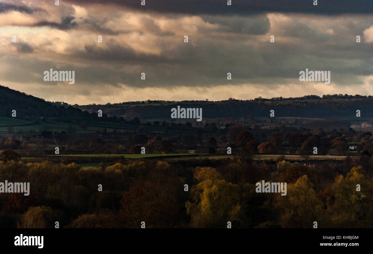 Leominster, Herefordshire, UK. 16 Nov, 2017. Die wechselnden Farben des Herbstes kommen spät Norden Herefordshire dieses Jahr am Stadtrand von Leominster am 16. November 2017. Quelle: Jim Holz/Alamy leben Nachrichten Stockfoto