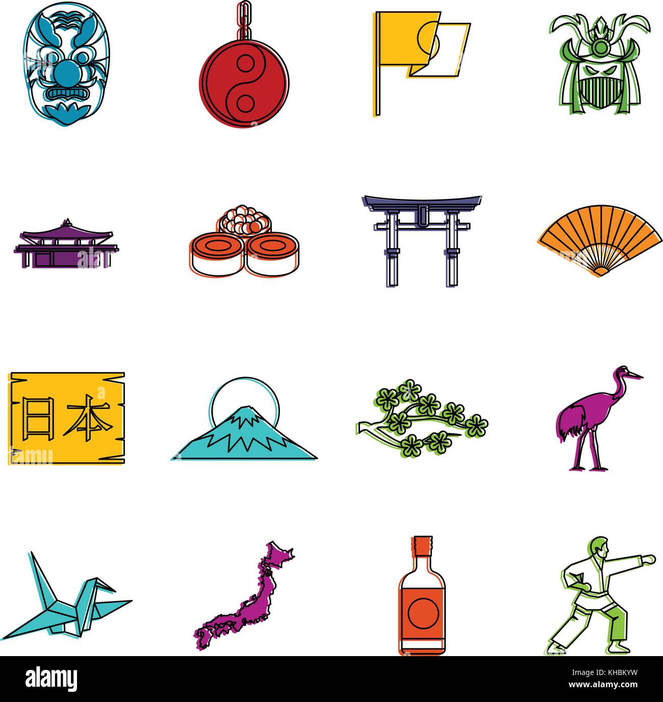 Japan Symbole doodle einrichten Stock Vektor